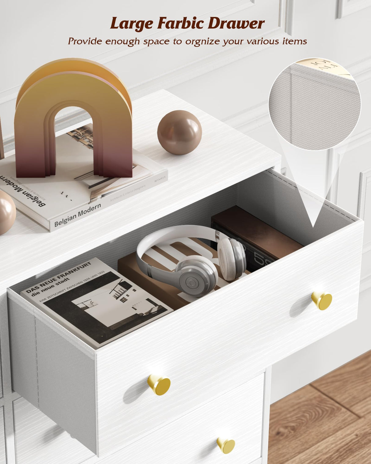 Nicehill Dresser for Bedroom with 6 Drawers, Fabric Storage Tower & Chest of Drawers Organizer, Storage Cabinet for Hallway, Closets, Living Room,White Dresser Wooden(White) Nicehill