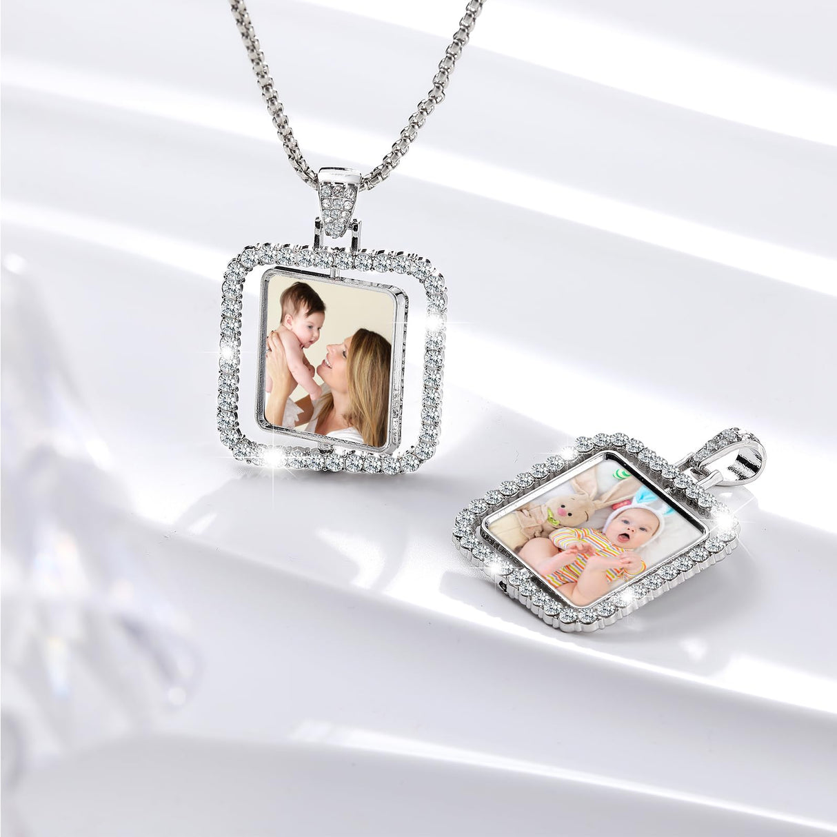 Junkin 24 Pcs Diamond Square Sublimation Rhinestone Trays Pendant Set Including 6 Double Sided Blank Rhinestone Bezel Trays 6 Pcs Thick Chains with 12 Sublimation Discs for Making Junkin