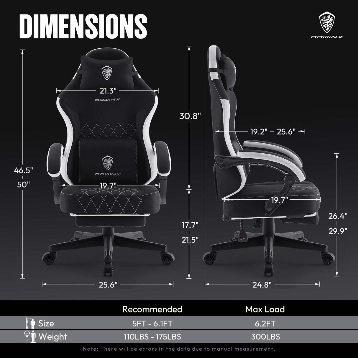 Dowinx Gaming Chair Fabric with Pocket Spring Cushion, High Back Ergonomic Computer Chair with Footrest for Adults, Massage Lumbar Support Swivel Game Chair for Office Gaming 300LBS, Black Dowinx