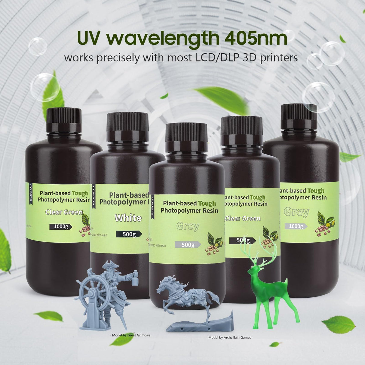 ELEGOO ABS-Like Plant-Based 3D Printer Resin with Low Odor and High Precision, 405nm UV Resin, and Quick Curing for Mars Saturn Jupiter MSLA DLP LCD 3D Printing - Grey 1000g ELEGOO