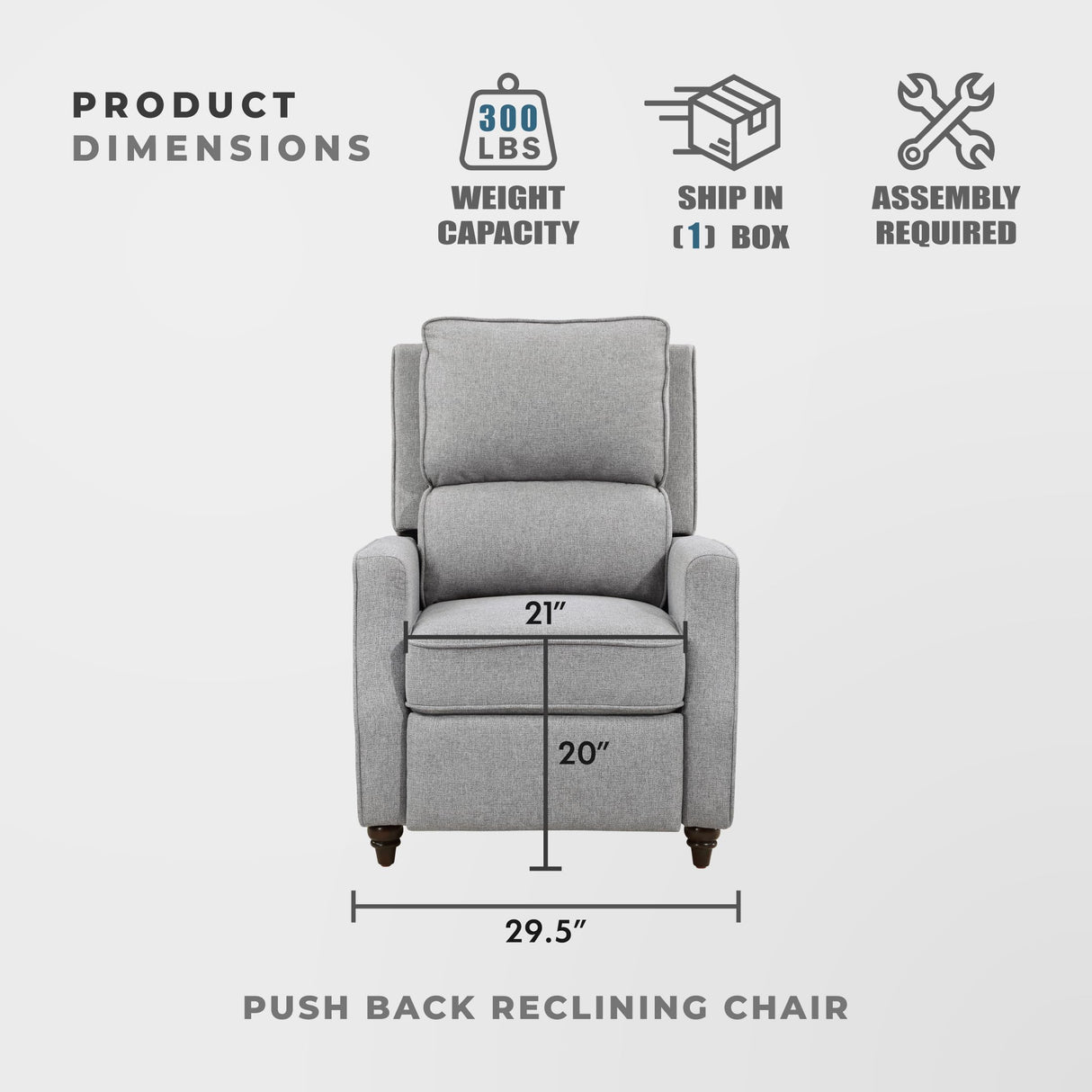 Lexicon Push Back Recliner Chair Living Room, Reclining Sofa Chair, Modern Recliner, Fabric Recliner Arm Seat for Living Room/Office/Apartment, Gray Lexicon