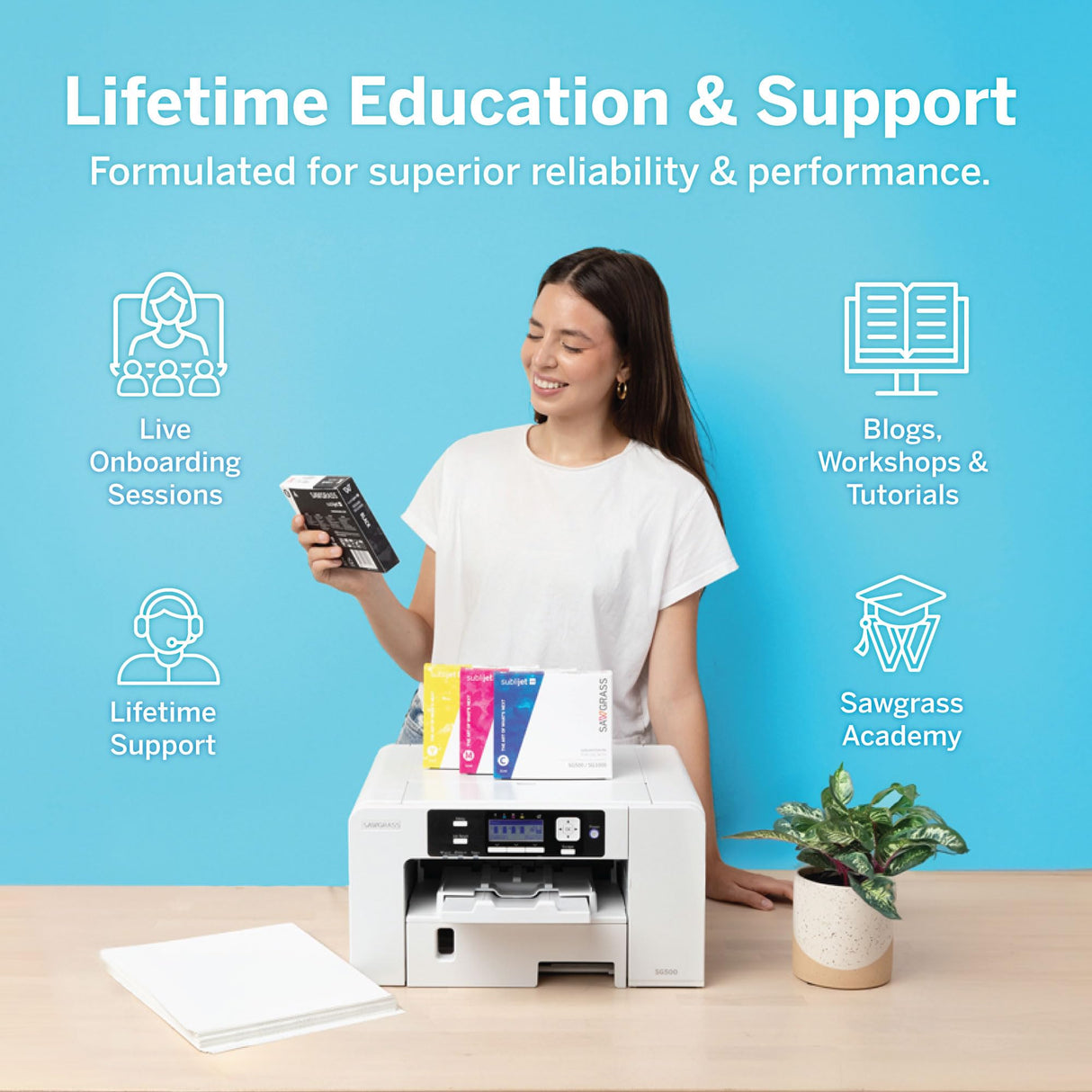 Sawgrass SG500 Sublimation Printer Bundle | Includes Professional Dye-Sublimation Printer with 31mL SubliJet UHD Inks & TruePix Sublimation Paper | Wi-Fi Connectivity | Create Custom Designs Sawgrass