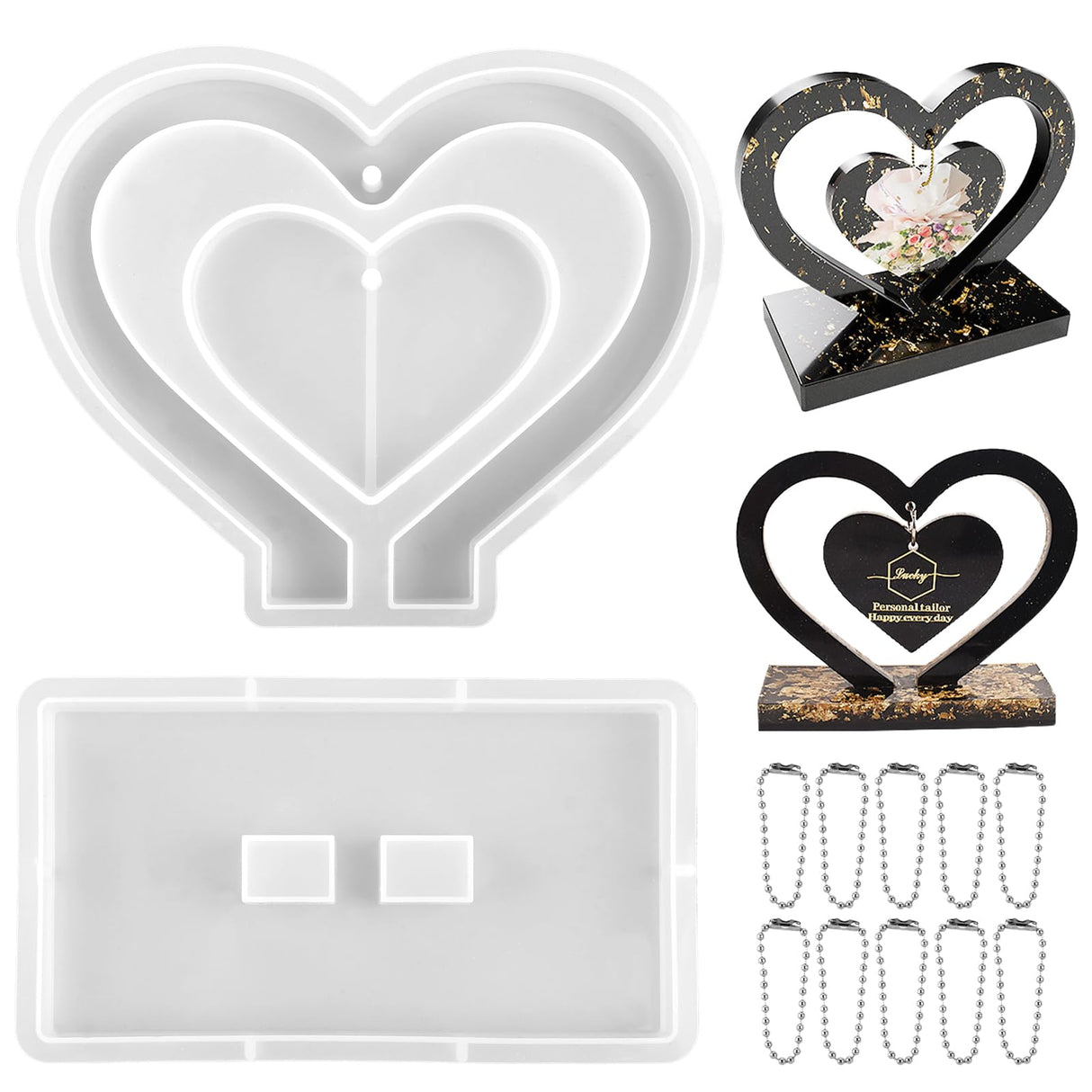 Jeffdad Large Photo Frame Resin Molds, Heart Shape Silicone Mold for Photo Frames Making, DIY Picture Frame Display Unique Mold for Resin Casting Art Crafts Table Home Decor Gift Jeffdad