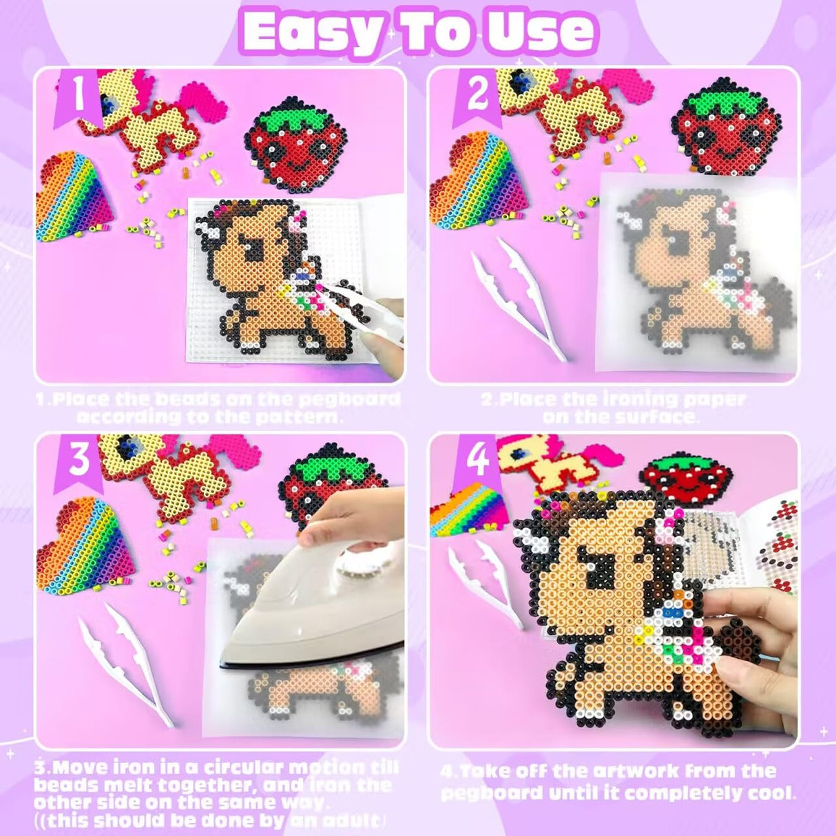 Fuse Beads Kit - 48 Colors 5mm Fuse Beads Set with Pegboards, Ironing Papers and Accessories, Fuse Beads 2 Boxes, DIY Craft Kits for Kids, Arts and Crafts Gifts for Girls & Boys Christmas Birthday AJAZPER