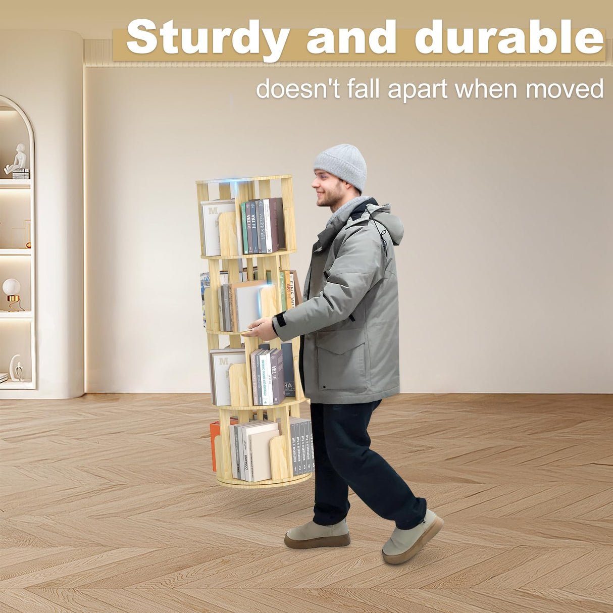 YGYQZ Rotating Bookshelf, 4 Tier Floor Standing Bookcase Wood for Kids & Adult360 Display Narrow Book Shelf Organizer Storage Rack for Bedroom, Living Room, Study Room YGYQZ