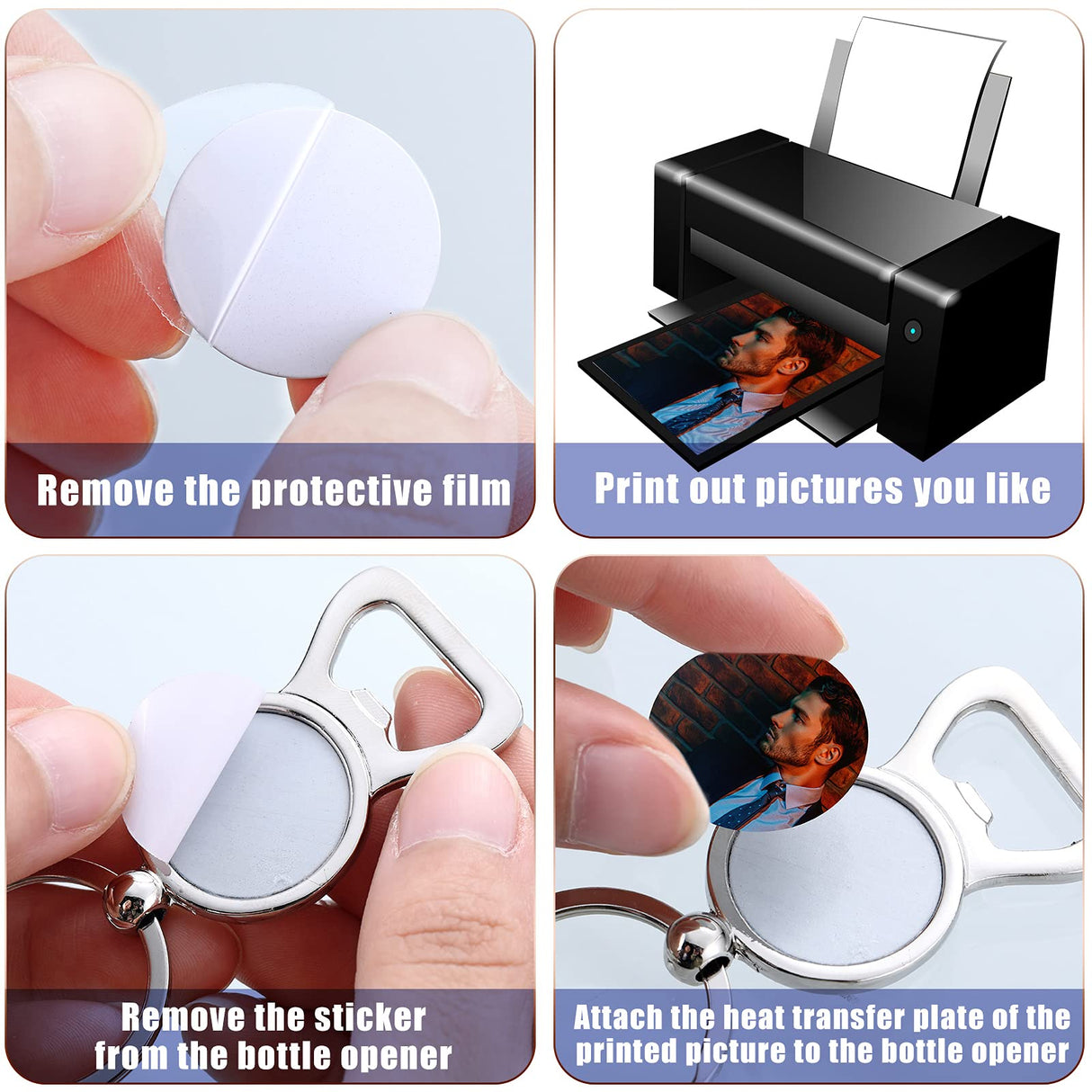 Patelai 10 Pieces Sublimation Blank Keychains Sublimation Metal Blank Bottle Opener Keychains Aluminum Heat Transfer Sublimation Key Rings Customized Sublimation Photos (Round, Rectangle) Patelai