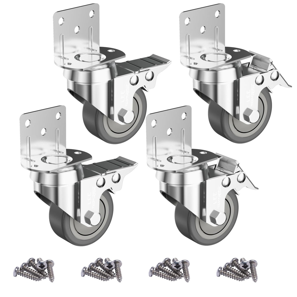 2" L-Shaped Caster Wheels Set of 4 Side Mount Casters with Brake 2 inch Dual Locking Swivel Castors and No Noise TPR Rubber Wheel No Floor Marks Silent Castor for Furniture Baby Bed Cabinet 440Lbs LEE TEAM RISE