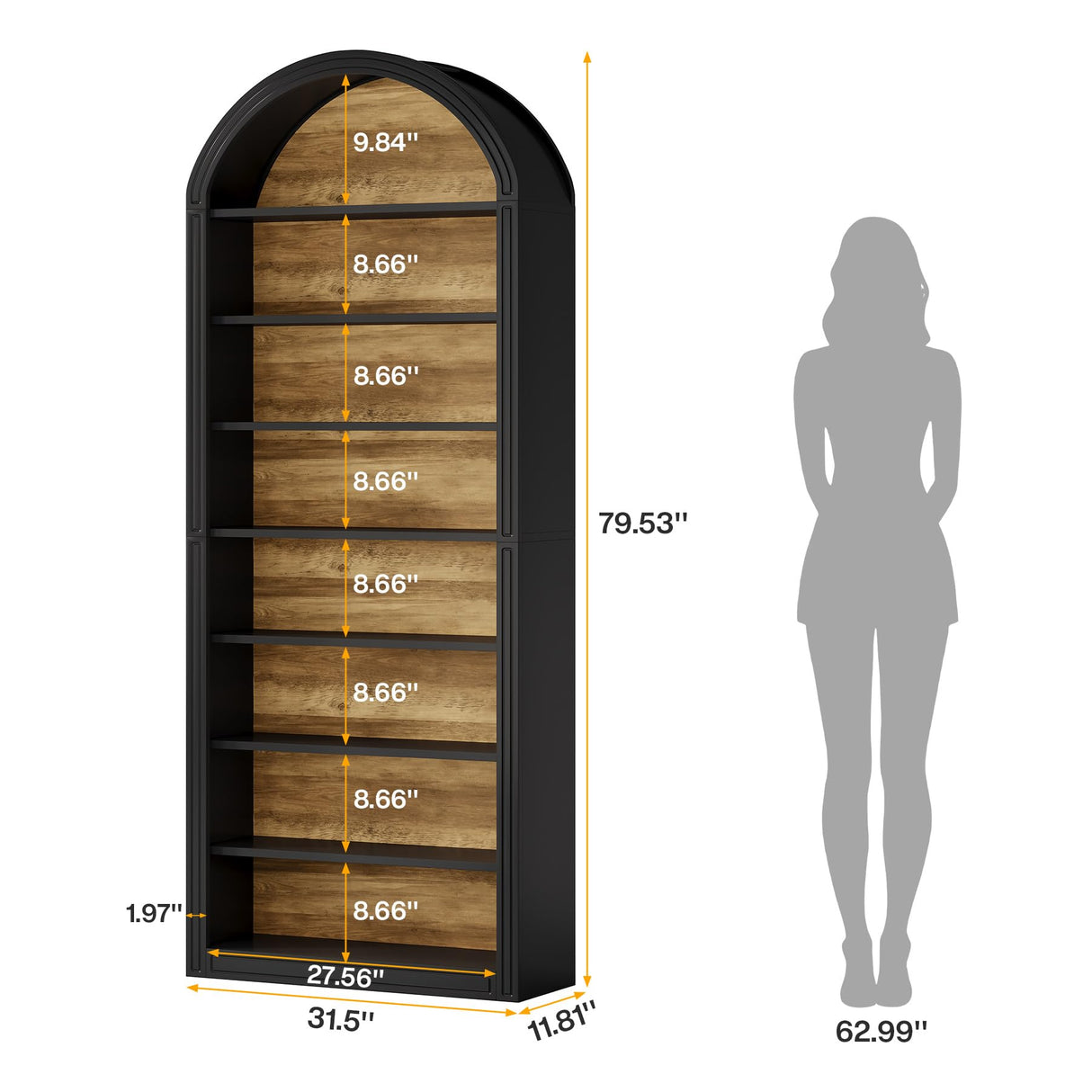 Tribesigns 79.5" Tall Arched Bookshelf, 8-Tier Modern Black Arched Bookcase with Storage Shelves, Floor Standing Wood Display Shelving Unit, Set of 2 Tribesigns