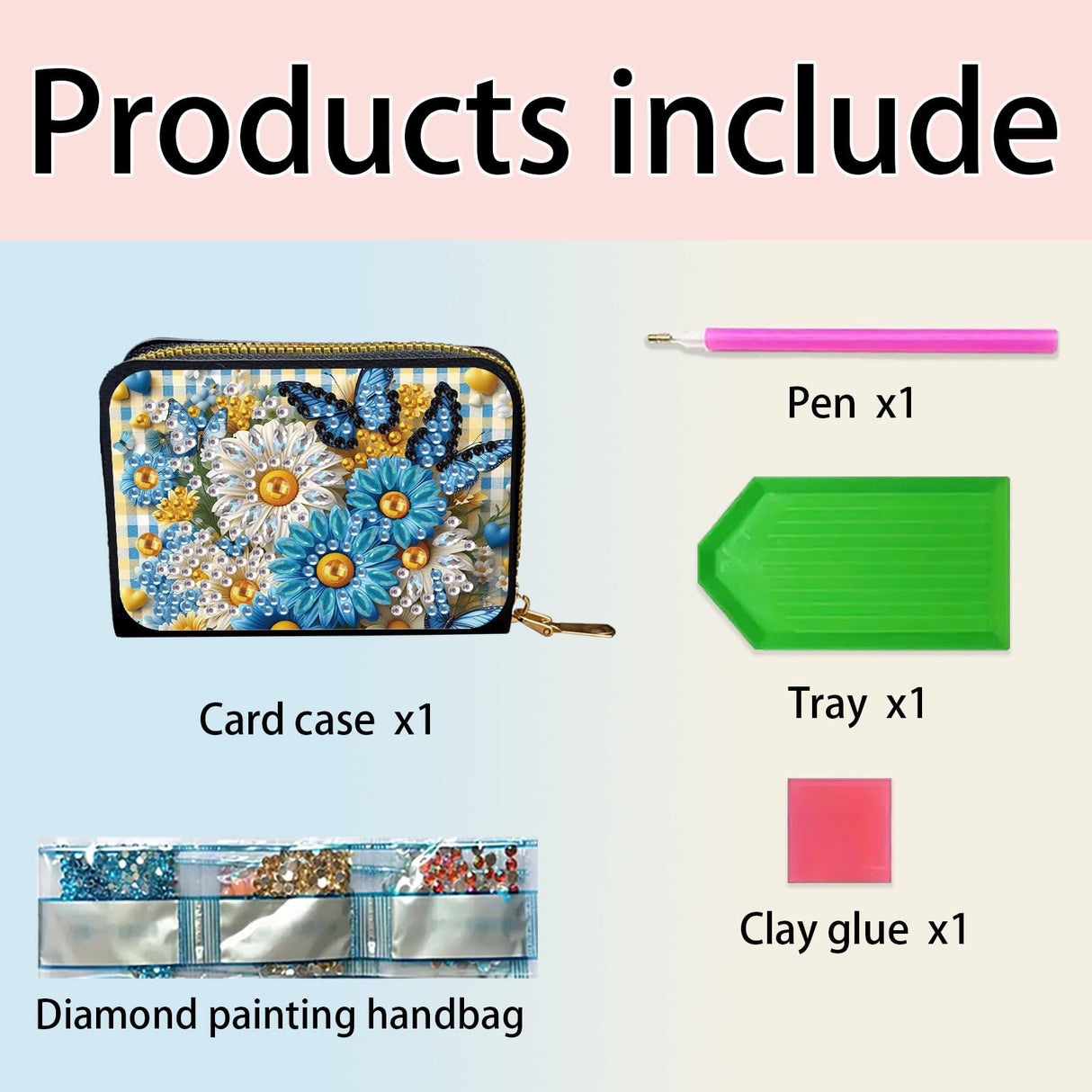 yzARTche Diamond Art Painting Credit Card Wallet, RFID Blocking DIY Gem Art PU Leather Zipper Card Holder Wallet for Women-05-Flower Butterfly yzARTche