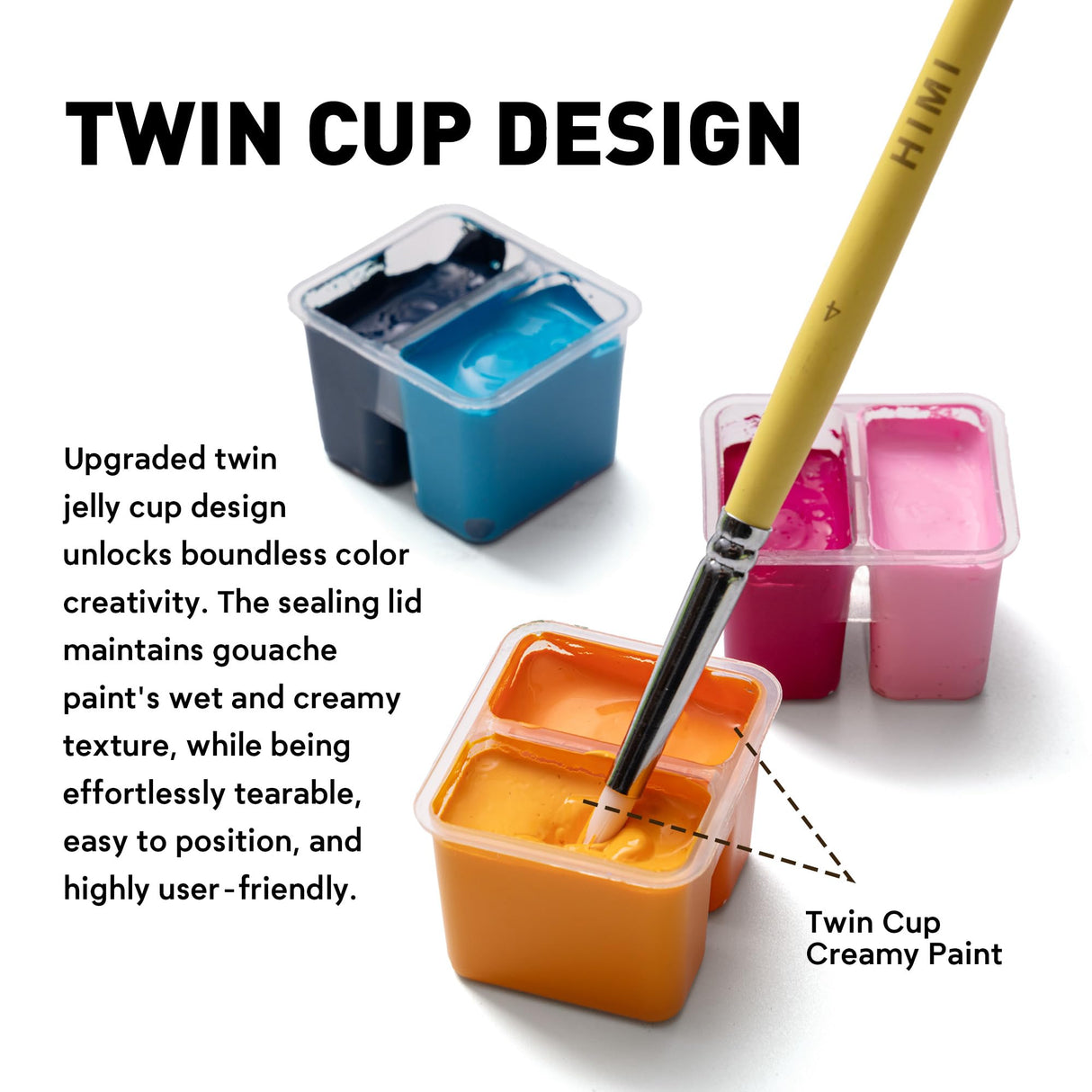 HIMI Twin Cup Jelly Gouache Paint Set, 72 Colors 12g, Jelly Cup Design, Non Toxic Paint for Canvas and Paper, Art Supplies for Professionals (72 Colors) HIMI