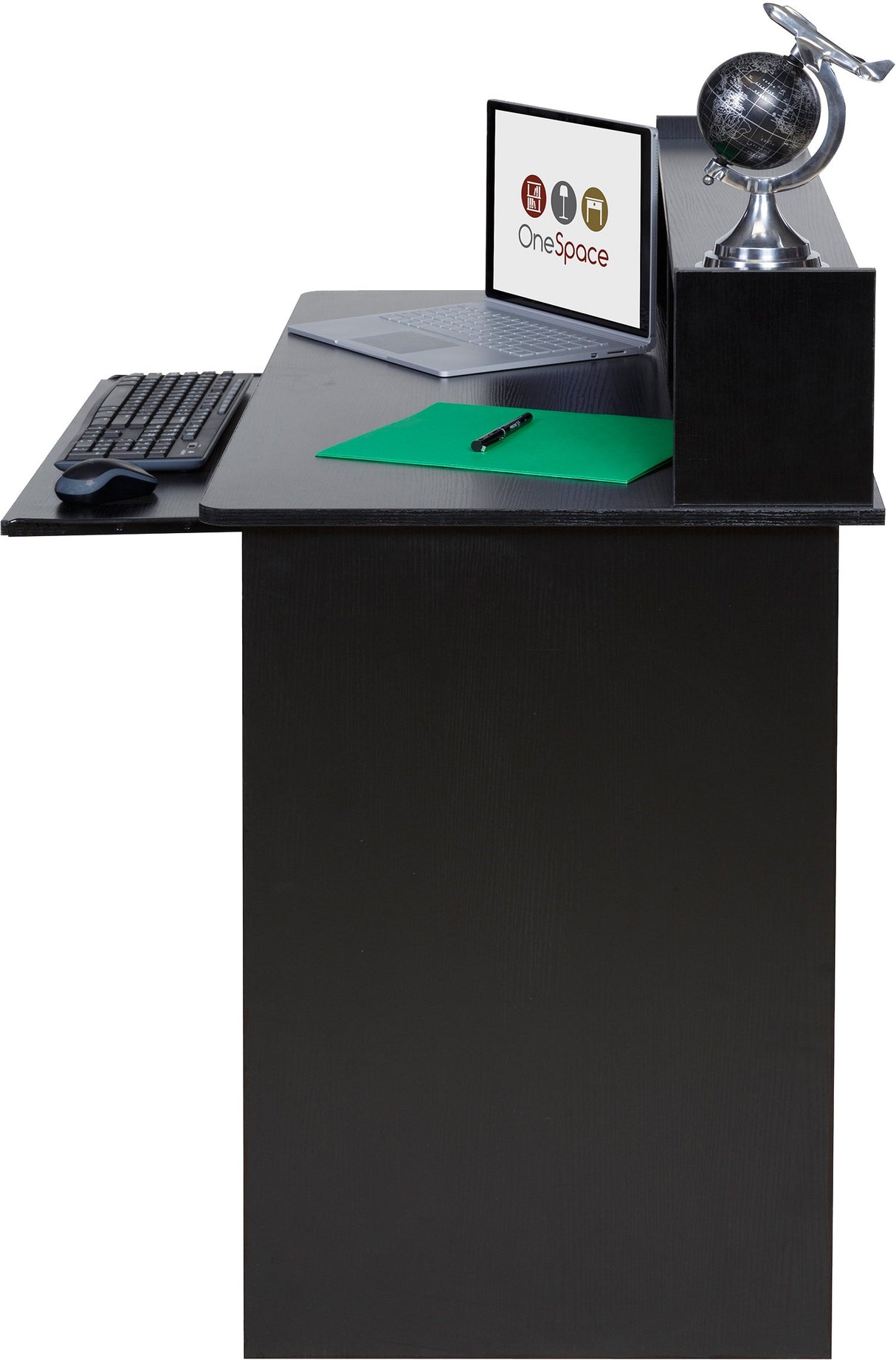 OneSpace Essential Black Computer Desk with Hutch & Pull-Out Keyboard Tray OneSpace