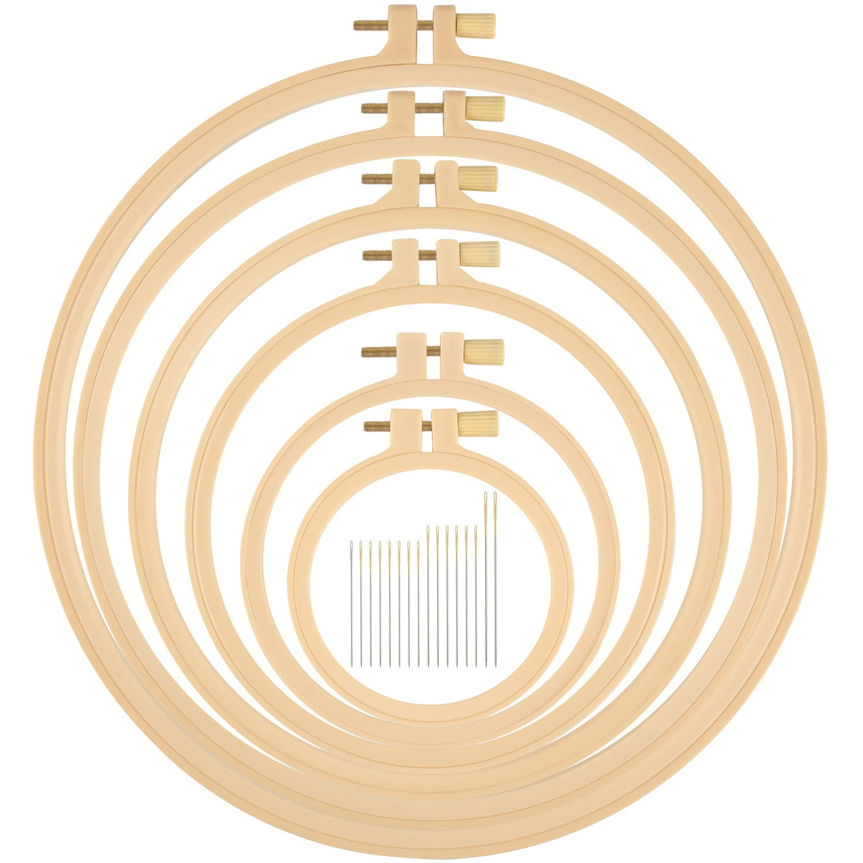 6 Pcs Embroidery Hoop 6 Size, Round Plastic Cross Stitch Hoop with 16 Needles (3.6In to 10.7 in), Small Embroidery Hoop, Cross Stitch Hoops and Frames, Suitable for Embroidery, Craft Sewing Phinus