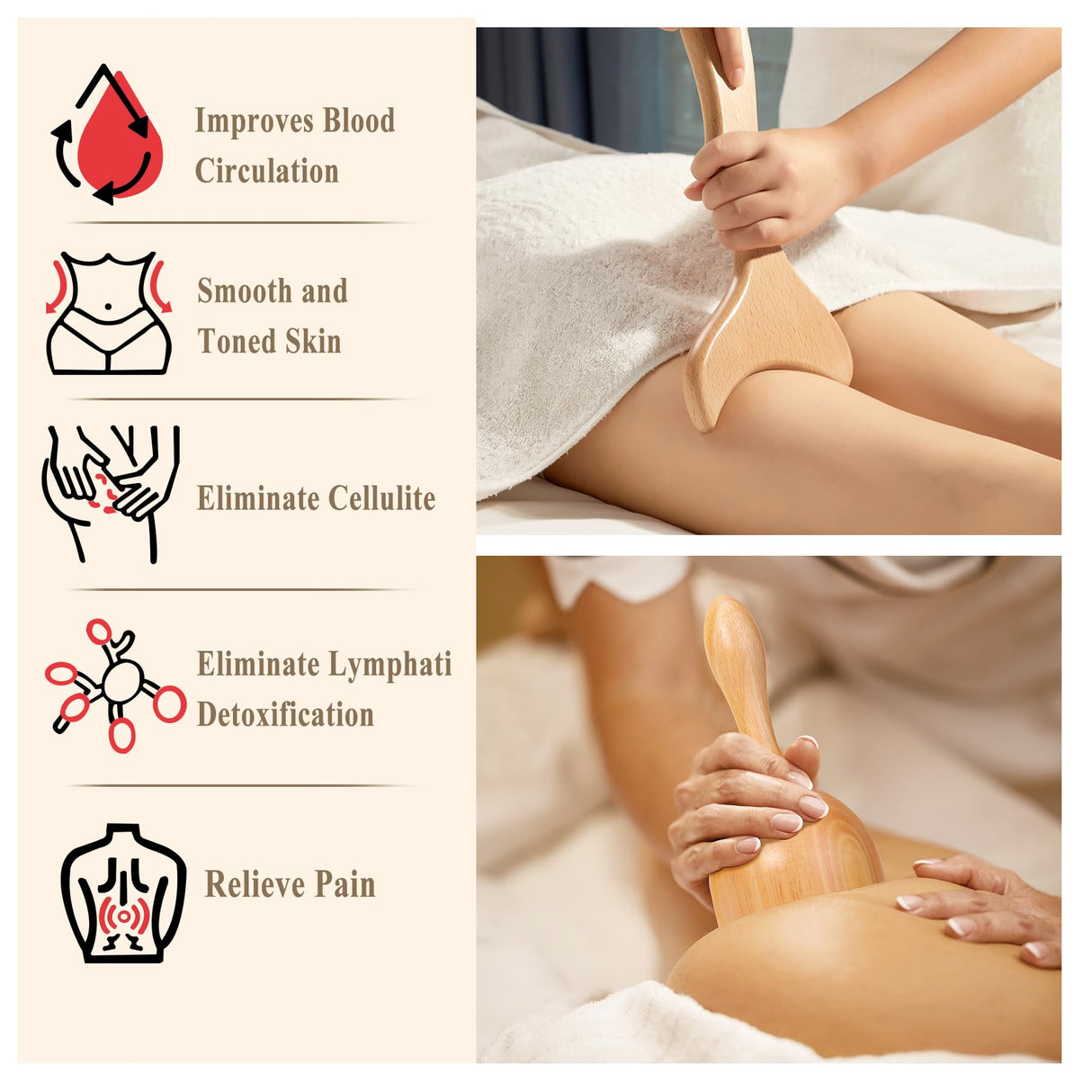 5-in-1 Wood Therapy Massage Tools Lymphatic Drainage Massager for Muscle Pain Relief | Maderoterapia Kit Body Sculpting Tools for Anti-Cellulite, Body Shaping Xokocli