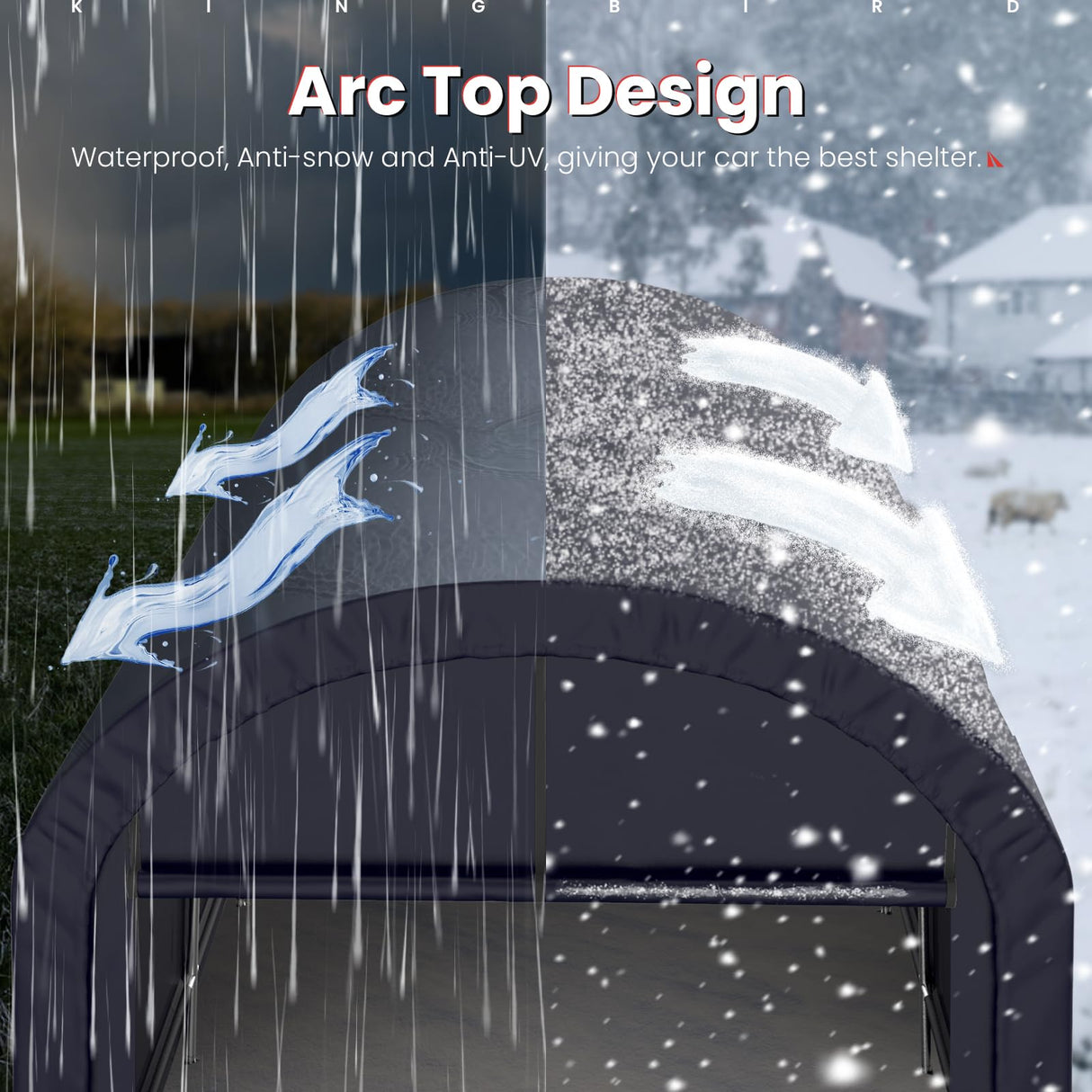 KING BIRD 10' x 15' Heavy Duty Round Style Carport with Roll-up Ventilated Windows,Anti-Snow Car Port Garage Car Tent Car Canopy Outdoor Instant Garage with Reinforced Ground Bars KING BIRD