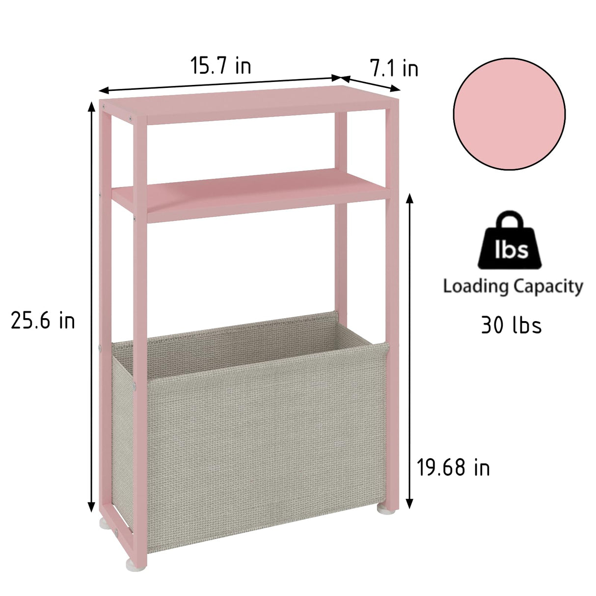 Leomonio Narrow Side Table, Slim End Tables with Fabric Basket, Skinny Table for Small Spaces, Thin Bedside Table for Living Room, Bedroom (1, Jelly Pink + Cream White) Leomonio