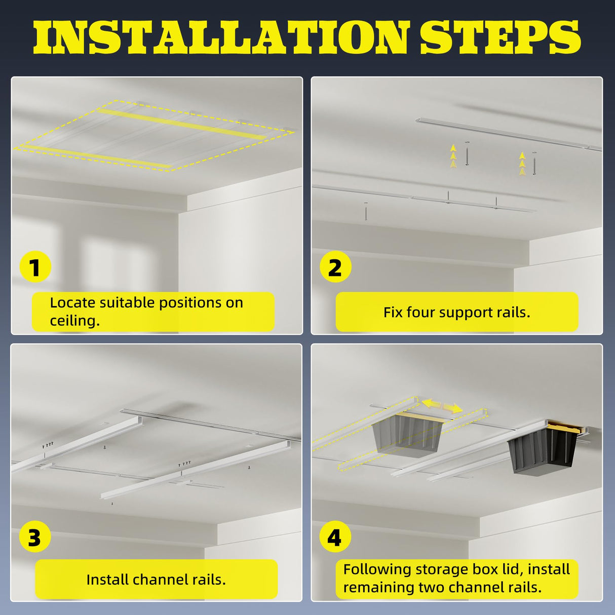 Mokemok Overhead Garage Storage Rack Extra Large-Organizes Up to 15 Tote Bins 0.1-inch Thickened Heavy Alloy Steel Garage Tote Storage System with Adjustable Rails-Ceiling Storage Rack Mokemok