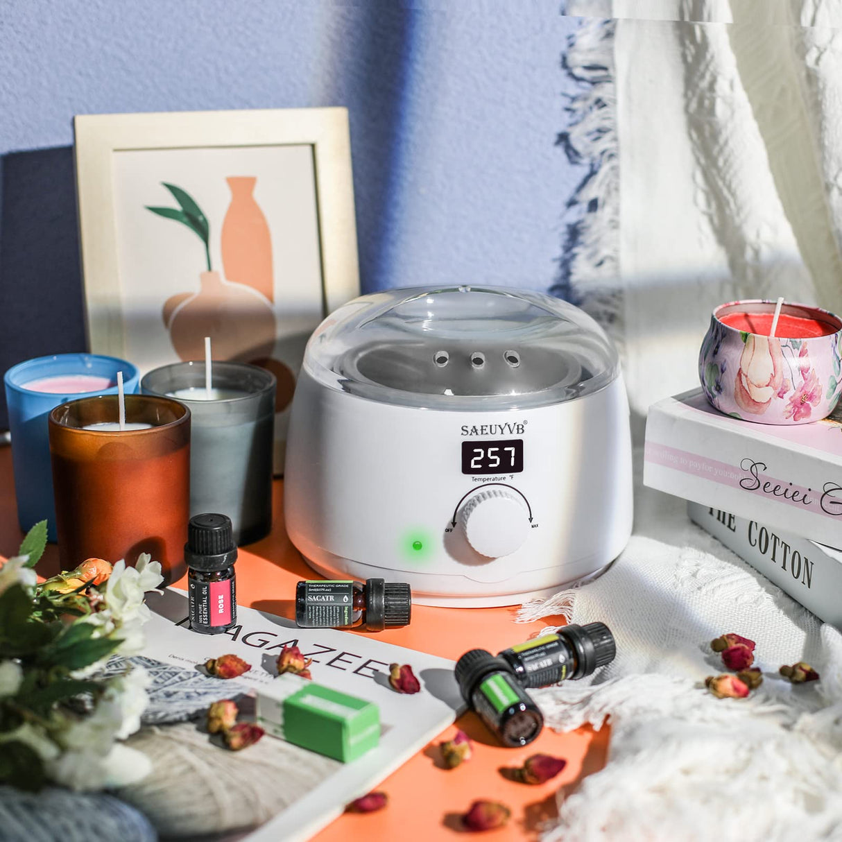 SAEUYVB Wax Melter for Candle Making,Candle Melting Pot,Candle Wax Melter,Multifunctional Wax Melting Tool with LED Temperature Display (White) SAEUYVB