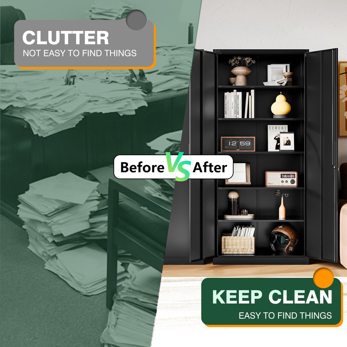 Letaya Metal Black Storage Cabinet with Lock-71 Tall Metal Pantry Cabinets,5 Adjustable Shelves and Lock Door for Home,Office,Warehouse,Utility Room Letaya