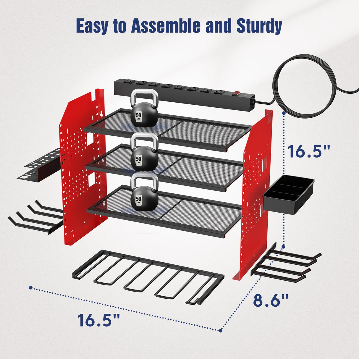 Heavy Duty Power Tool Organizer Wall Mount with Charging Station, 4 Layer Garage Storage Adjustable Shelves Height, Holds 4 Drills, 2 Hooks, Screw & Screwdriver box, Gifts for Fathers Day, Anniversary FURTIME