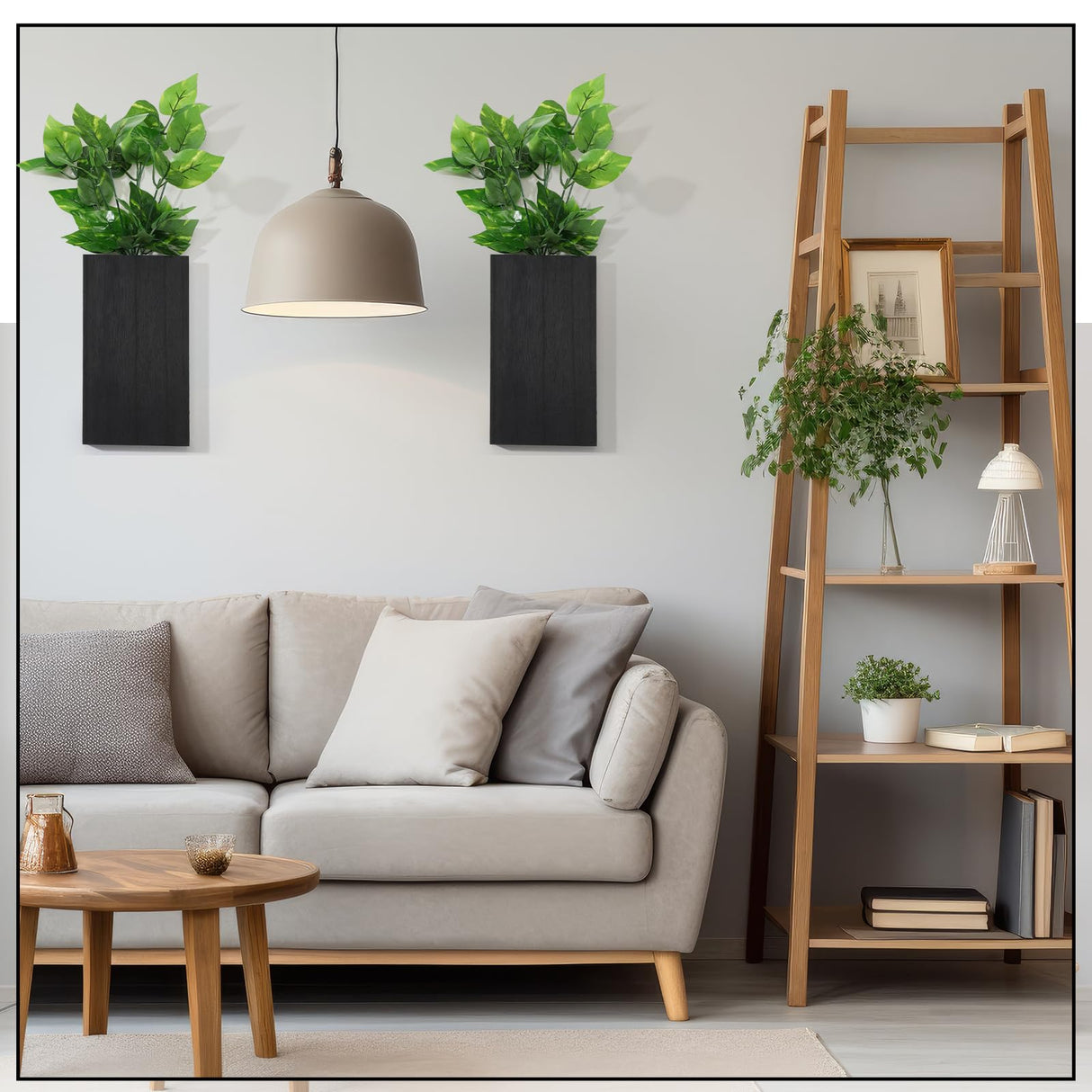 Vesici Wood Wall Planter Vase with Artificial Plants Indoor Plants Holder Pocket Farmhouse Wooden Vases Wall Flower Vase Hanging Plant Decor for Bedroom Kitchen Office Home (2 Pcs) Vesici