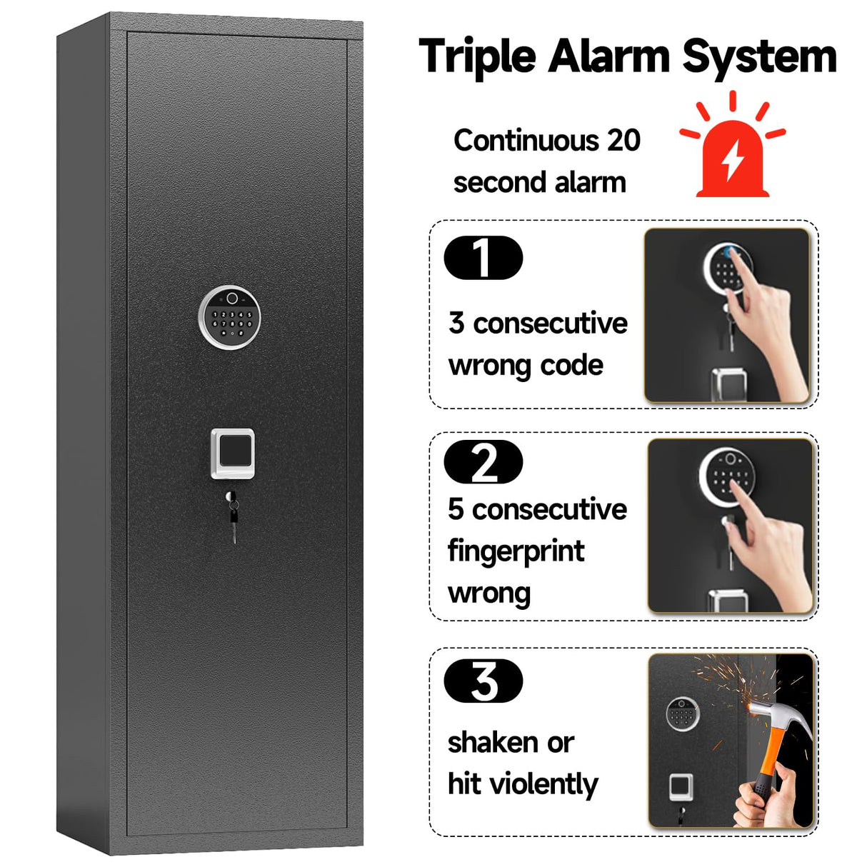 Gun Safe for Rifles and Pistols, 10-15 Large Gun Cabinet Gun Safes for Home Adjustable Rack and Biometric Fingerprint Locking Cabinet, Fireproof, No Assembly Required (11.81"D x 13.78"W x 57.09"H) Notmise