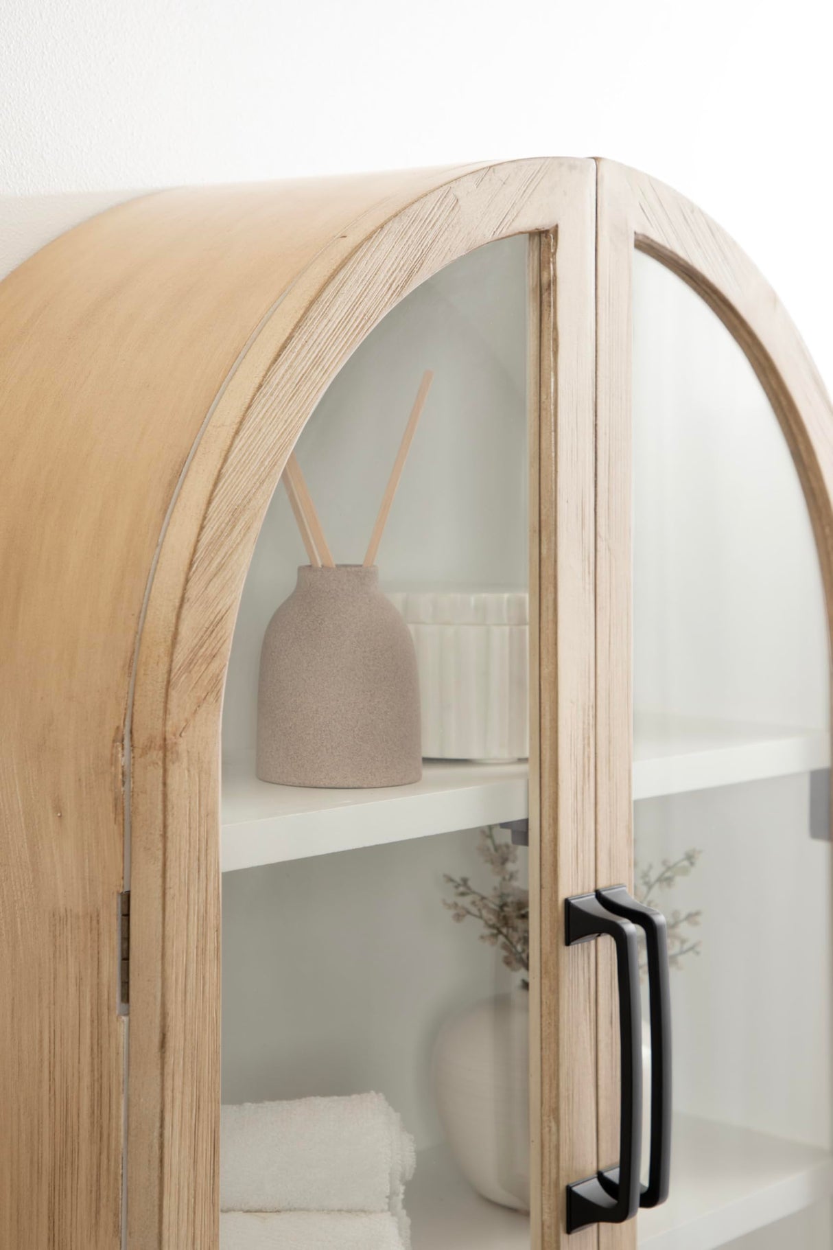 Kate and Laurel Arcott Modern Arch Wall Cabinet, 21 x 8 x 30, Natural Wood and White, Transitional Arched Cabinet for Use as Over-The-Toilet Storage or Living Room Storage Cabinet Kate and Laurel