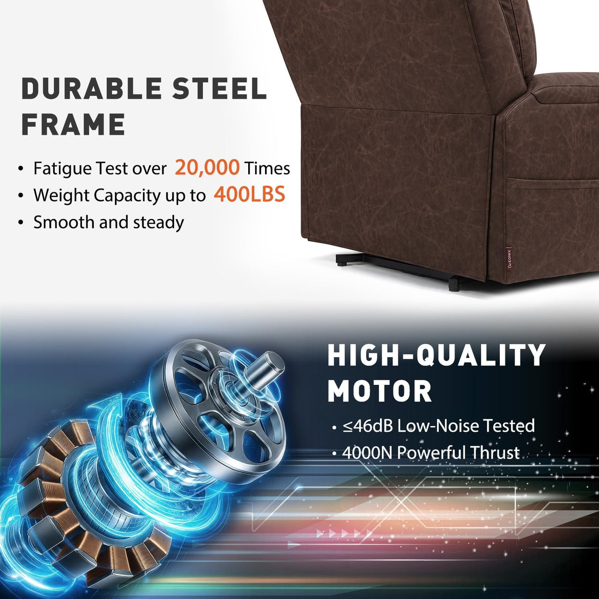 EONIX Triple Motor Lay Flat Power Lift Recliner Chair for Elderly, 400lbs Large Electirc Lift Chair for Living Room, Independent Adjustable Lumbar, Extended Footrest, Hidden Cup Holders, Dark Brown EONIX