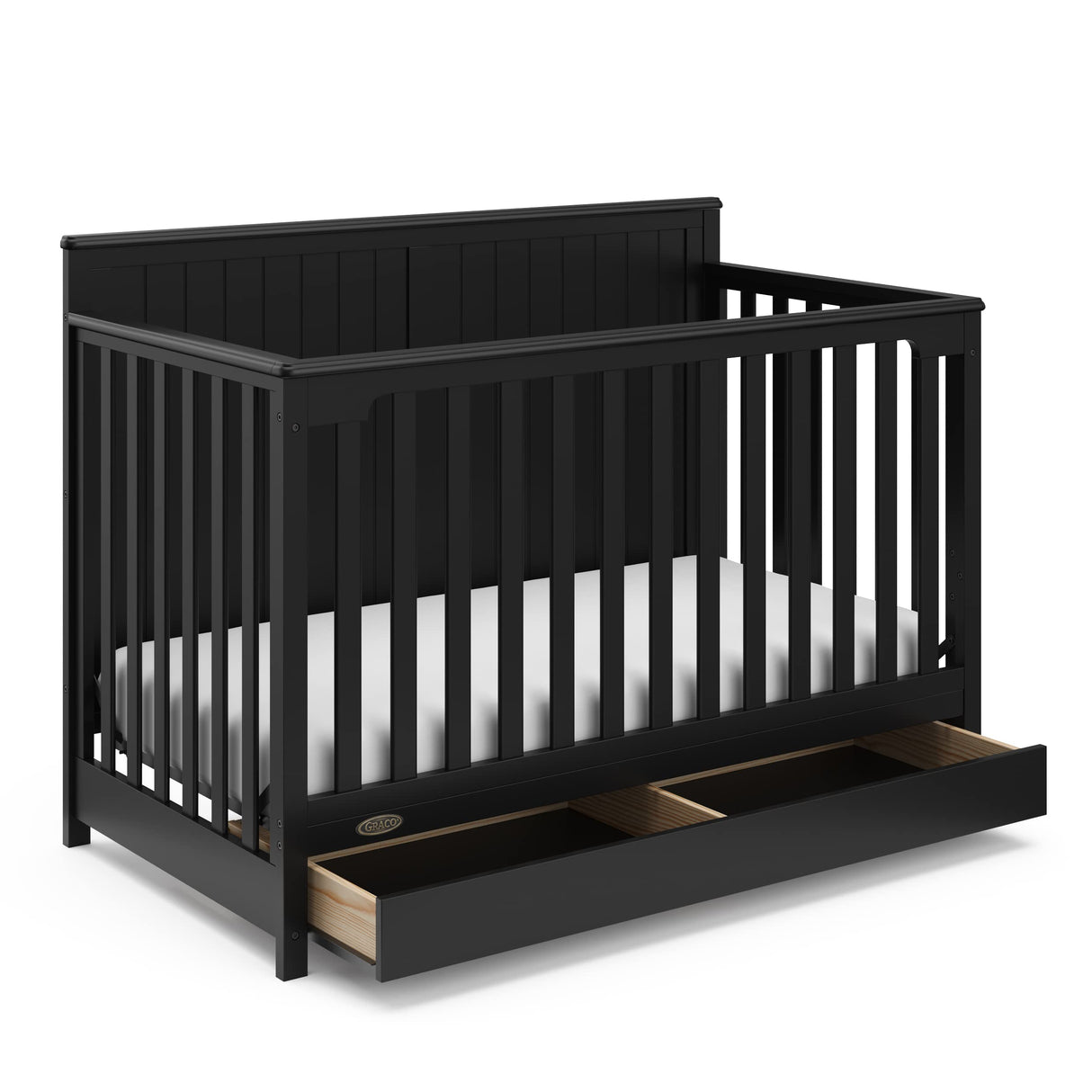 Graco Hadley 5-in-1 Convertible Crib with Drawer (Black) – Combo, Includes Full-Size Nursery Storage, Converts from Baby Crib to Toddler Bed, Daybed Graco