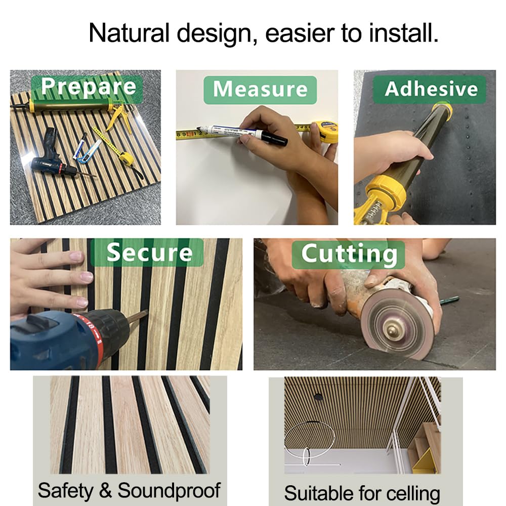 3D Natural Wood Veneer Slat Acoustic Panels (OAK) | Soundproof Celling/Wall Panels | 94.49‘’ x 23.62‘’ Cover | Wood Slat Paneling | Fluted Wall Panels Kieacia