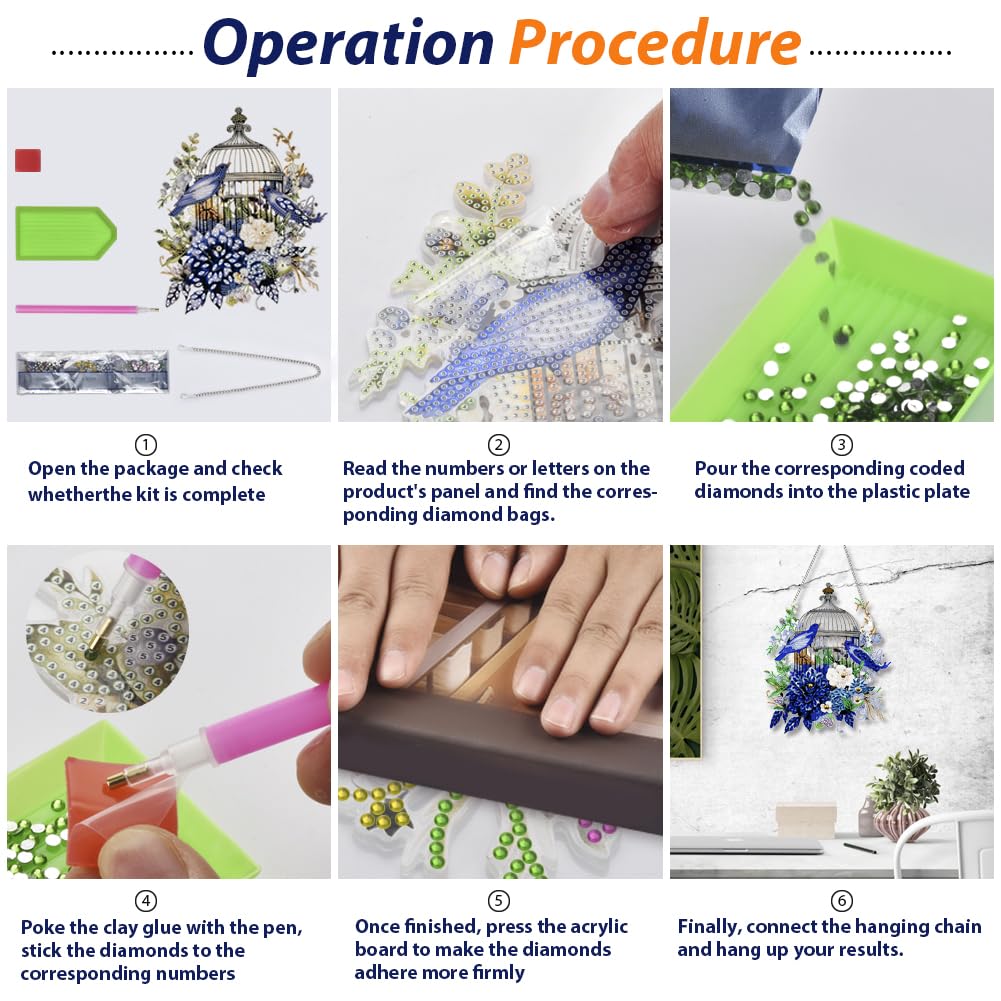 Koikify Diamond Painting Kits Hanging Pendant, Flower & Dragonfly Crystal Diamond Art Hanging Sign, Double-Sided Pattern Craft Ornament for Home Decoration and Gift Koikify