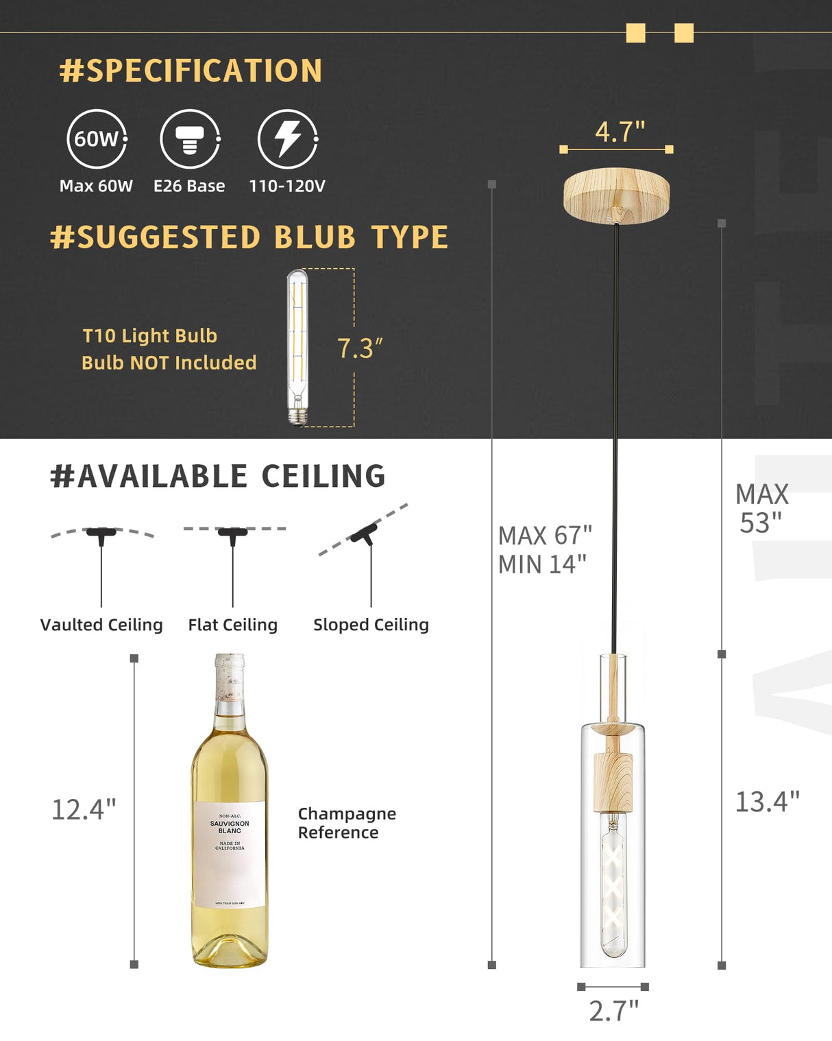 AUTELO 1-Light Pendant Lights - Vintage Pendant Lights Kitchen Island, Light Wood Grain Hanging Light with Clear Cylinder Glass, Pendant Light Fixtures for Kitchen Island Dining Room Bathroom H3875 LW AUTELO