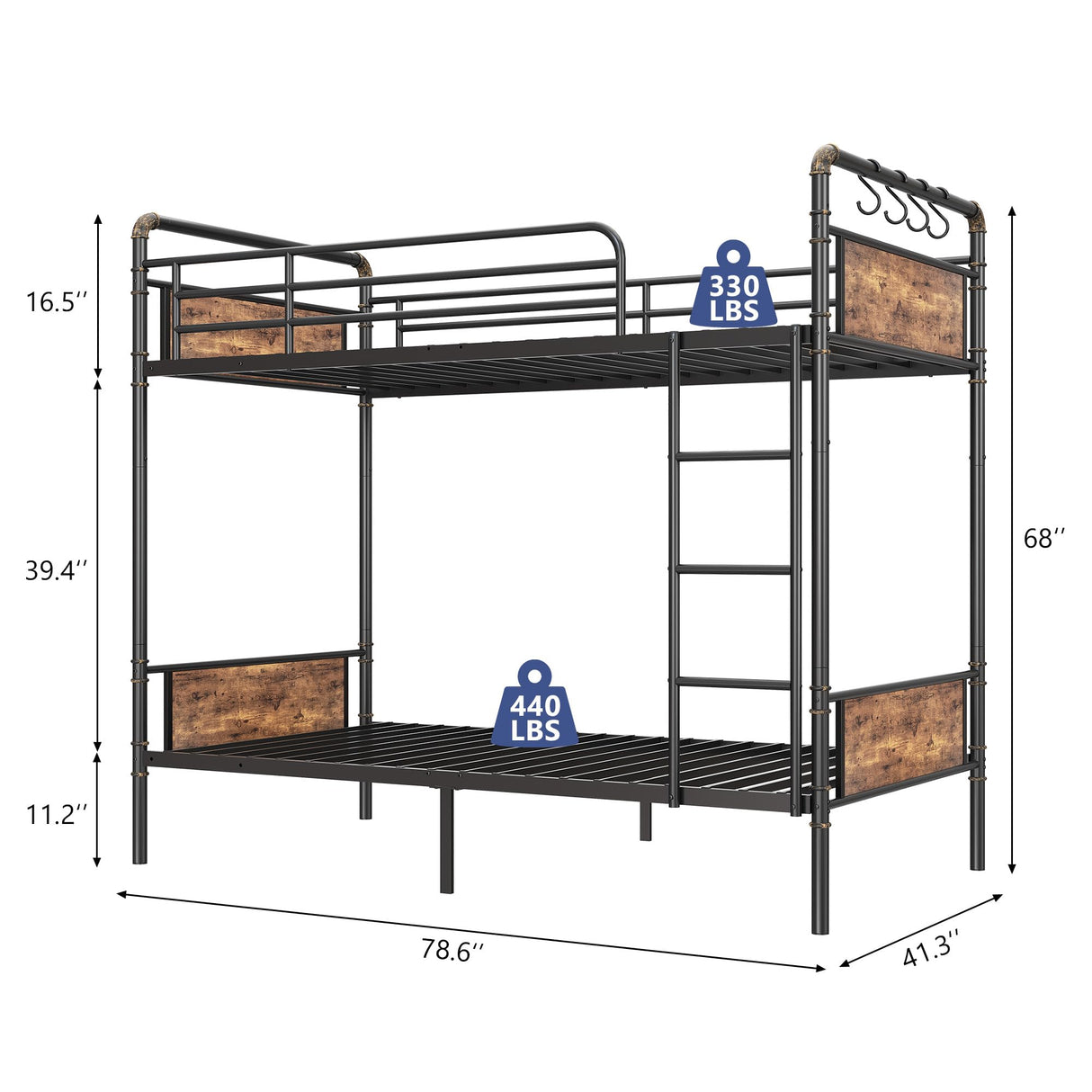 Jocoevol Metal Bunk Bed Twin Over Twin, Industrial Bunkbeds Heavy Duty Bed with Safety Guard Rails and Space-Saving Design, Steel Bed for School, Bedroom (Vintage Brown) Jocoevol