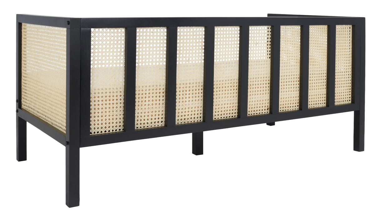 SAFAVIEH Home Collection Dune Coastal Black Rattan 3-Seater Sofa with White Cushion SAFAVIEH