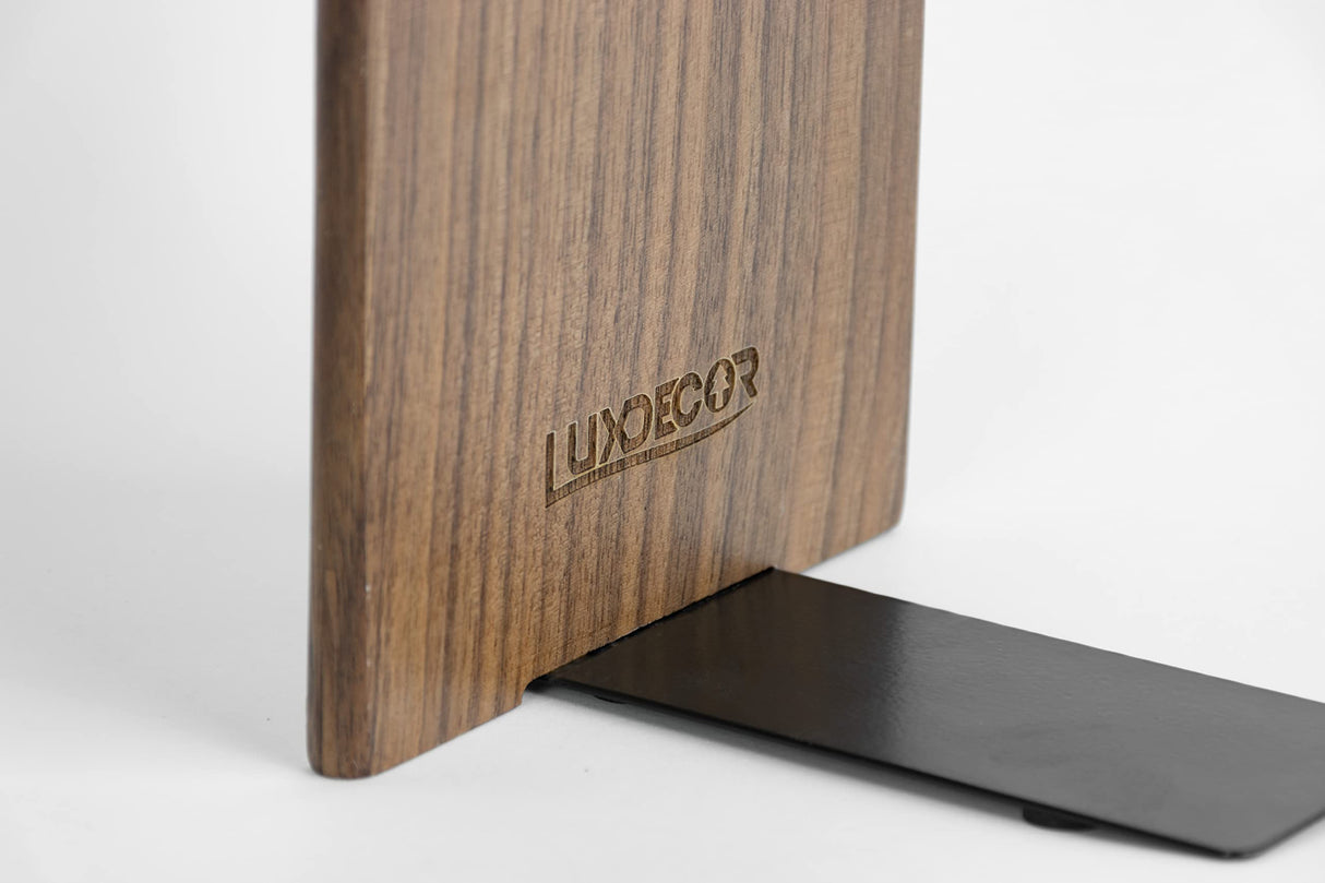 Large Bookend Hold Heavy Books- 7x4x5in 1 Pack Wood Bookends for Heavy Books Heavy Duty Walnut Book Ends for Men Wood Bookends for Office Desk Non-Skid Luxdecor