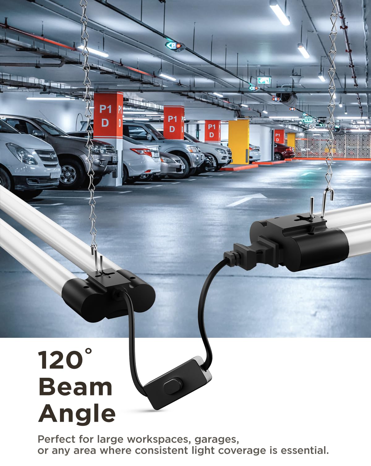 Sunco 12 Pack Linkable LED Utility Shop Light, 4500 LM, 5000K Daylight, 4 FT, 48 Inch Integrated Fixture for Garage, 40W Equivalent 150W, Surface + Suspension Mount, Black Sunco Lighting