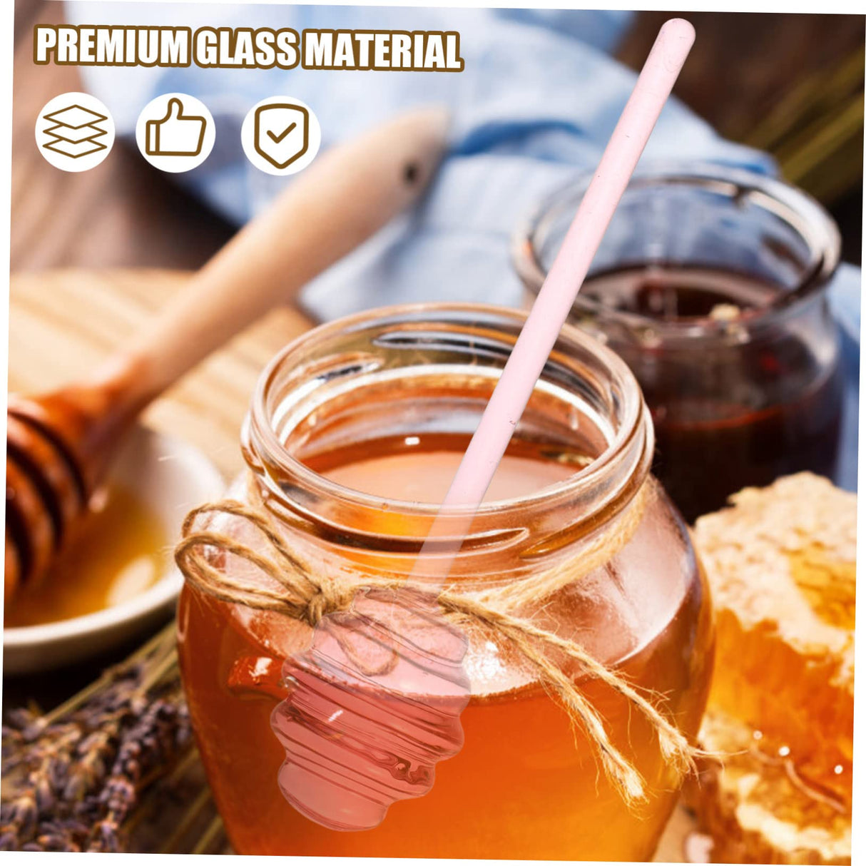 VINTORKY 2pcs Honey Stirrer Syrup Dispenser Honey Spoons for Beverage Stirrer Honey Stirring Spoon Sauce Grill Basting Mop Grilling Honey Dispenser Stick Mini Honey Pot Pink Glass re-usable VINTORKY