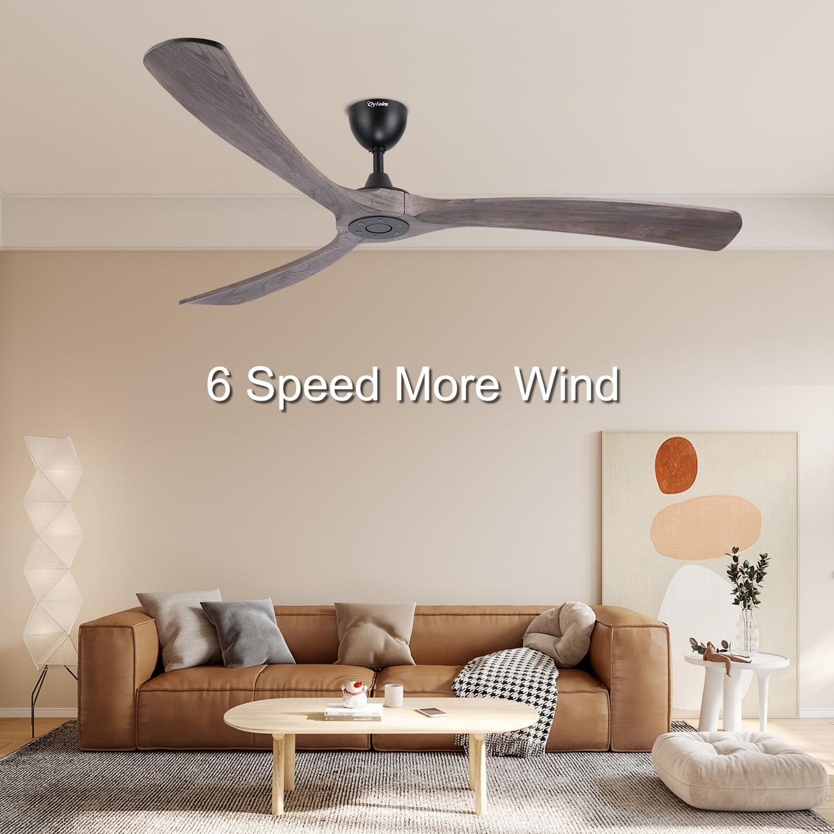 Ovlaim 72 Inch Large Wood Smart Wifi Ceiling Fan without Light, 3 Blade Indoor Outdoor High CFM Quiet DC Motor Ceiling Fan No Light Ovlaim