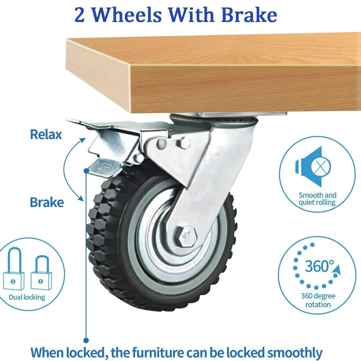 JMSEYOE 6 inch Caster Wheels with Brake 2800lbs,Heavy Duty Casters Set of 4 for Cart, Trolleys, Furniture and Workbench(2PCS Fixed Caster Wheels 2PCS Locking Swivel Casters) JMSEYOE