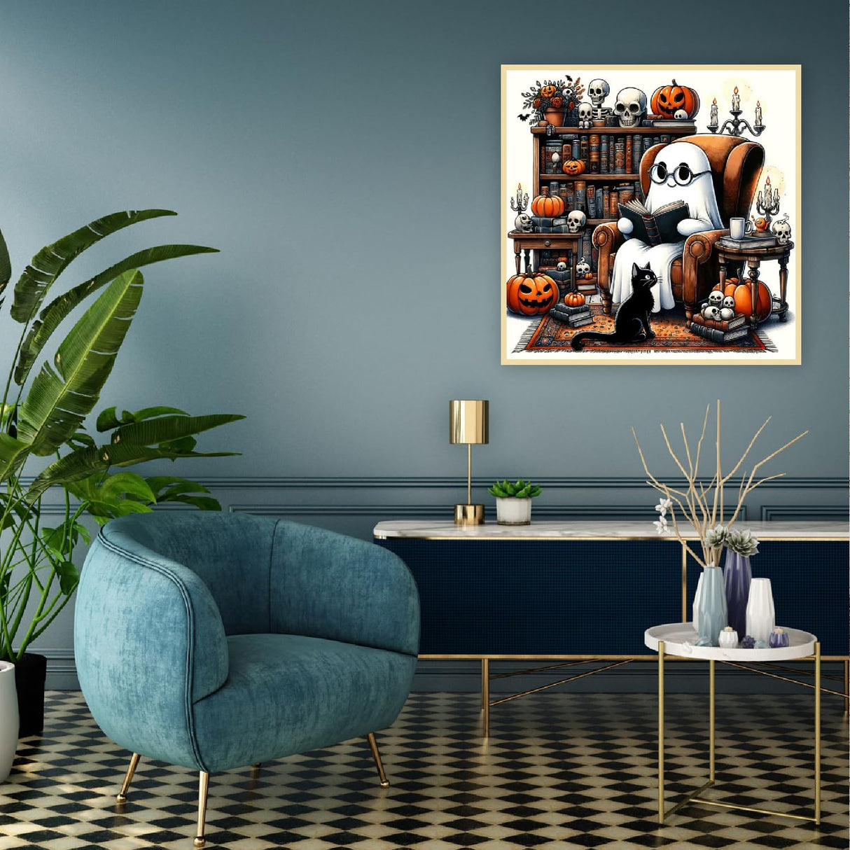 Ghost Stamped Cross Stitch Kits for Beginner, Halloween Needlepoint Cross Stitch Kits for Adults, 11 CT Patterns Dimensions Counted Cross Stitch Arts Craft Kits 14x14in (Without Frame) LWZAYS