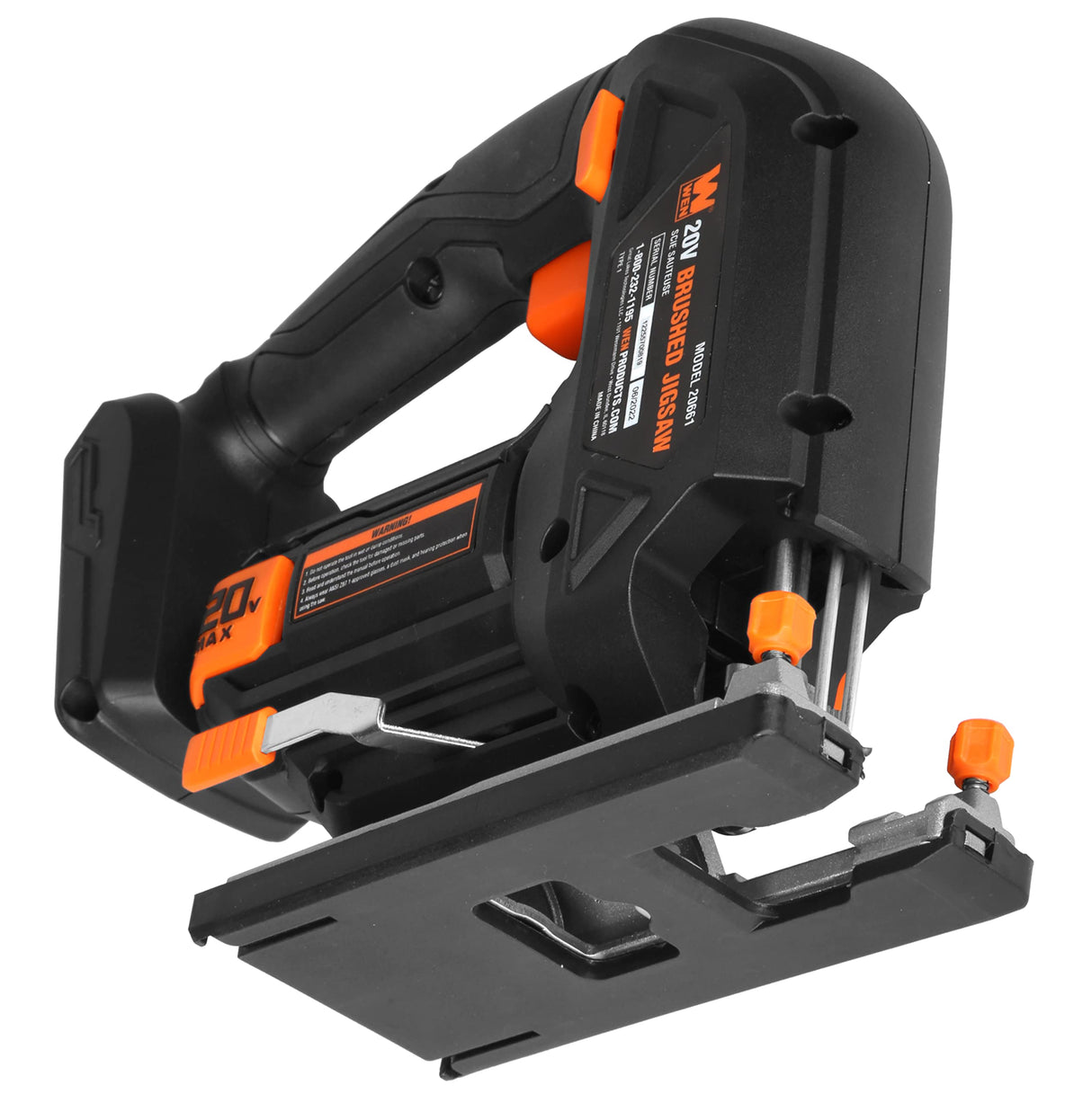 WEN Cordless Jigsaw, Variable Speed with 20V Max 2.0 Ah Lithium Ion Battery and Charger (20661) WEN