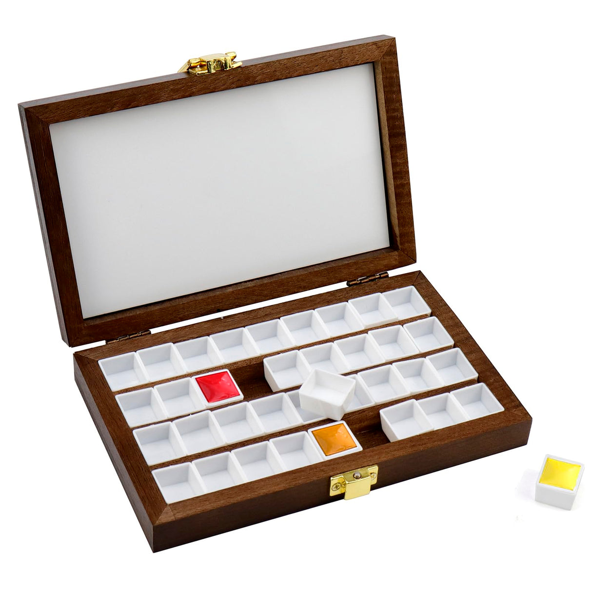 Pufguy Wooden Watercolor Paint Palette, 36 Wells, 4" x 6", Brown, Country Style Pufguy