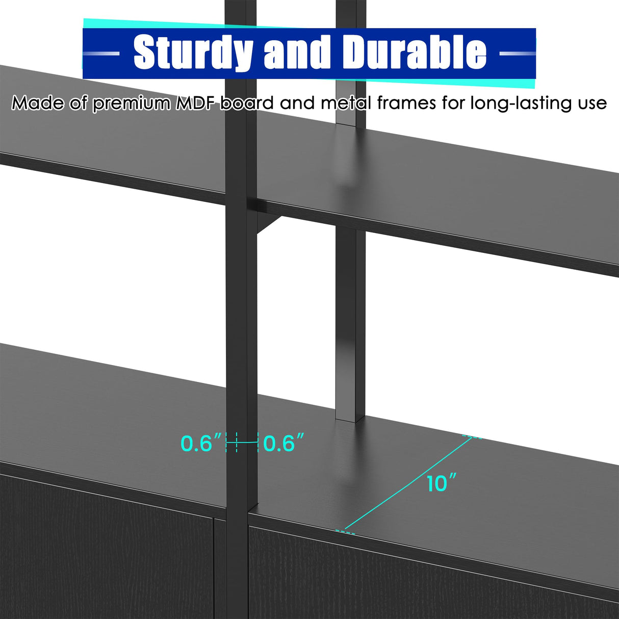 Nosepen Triple Wide 5 Tier Tall Arched Bookshelf and Bookcase with 3 Cabinets, Industrial Metal Etagere Open Bookshelf, Wood Standing Book Shelf with Black Metal Frame for Bedroom Living Room Nosepen