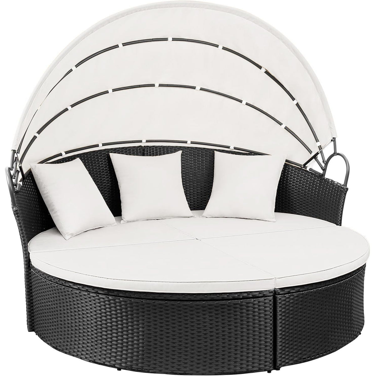 Devoko Patio Furniture Outdoor Round Daybed with Retractable Canopy Wicker Rattan Separated Seating Sectional Sofa for Patio Lawn Garden Backyard Porch Devoko