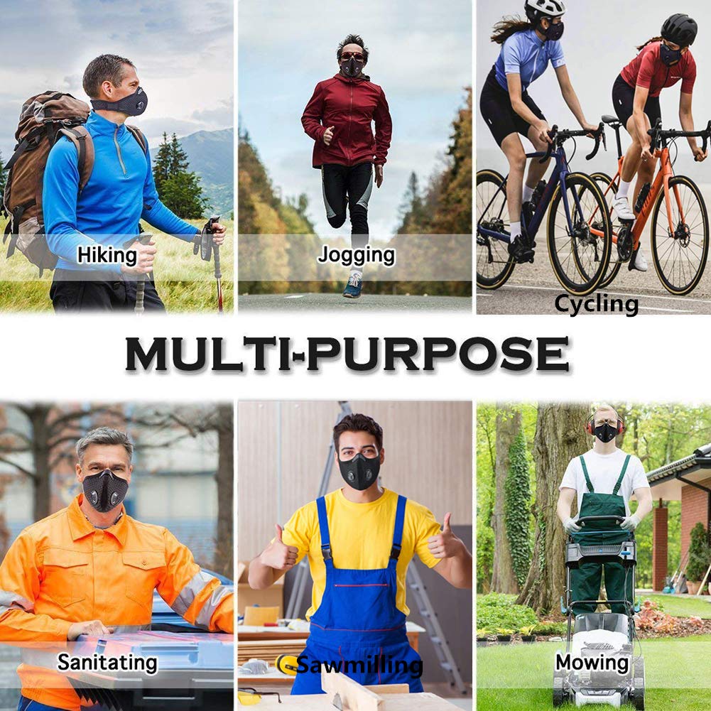 Hayodo Loops Face Dust Mask,Reusable Face Mask with 7 Activated Carbon Filters for Woodworking Construction Mowing Grinding (Black M Plus) Hayodo