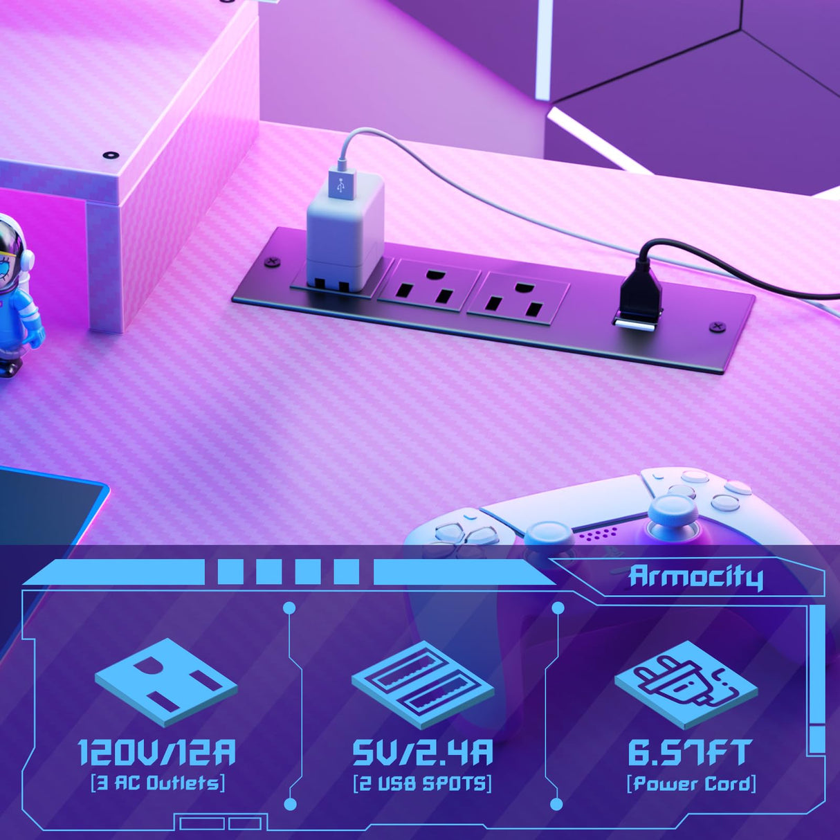 Pink Gaming Desk with Hutch and LED Lights, 55" Computer Desk with Storage Shelves, Reversible PC Gaming Desk with Pegboard, Gaming Table Gamer Desk for Bedroom, Carbon Fiber Pink armocity