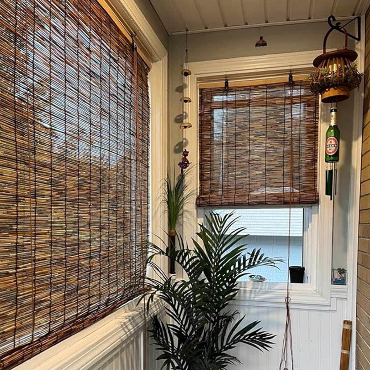 Made Natural Bamboo Roller Blinds Cordless Bamboo Blinds 25" 26" 27" 28" 31" 32" 33" 34" 35" 36" 40" 41" 42" 43" 44" 45" 46" 47" 49" 50" 56" 57" 72" Retro Outdoor Bamboo Shades for patios(Size:22" W x WoodArtSupply