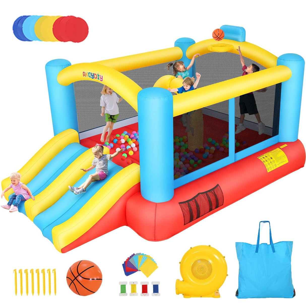 AKEYDIY Bounce House for Kids,13 x 12ft Obstacle Course Bounce House Jump 'n Slide for 3-12 yr Kids, Inflatable Bouncy House with Double Slides&Large Bounce Area - Bouncy Castle for Indoor/Backyard AKEYDIY