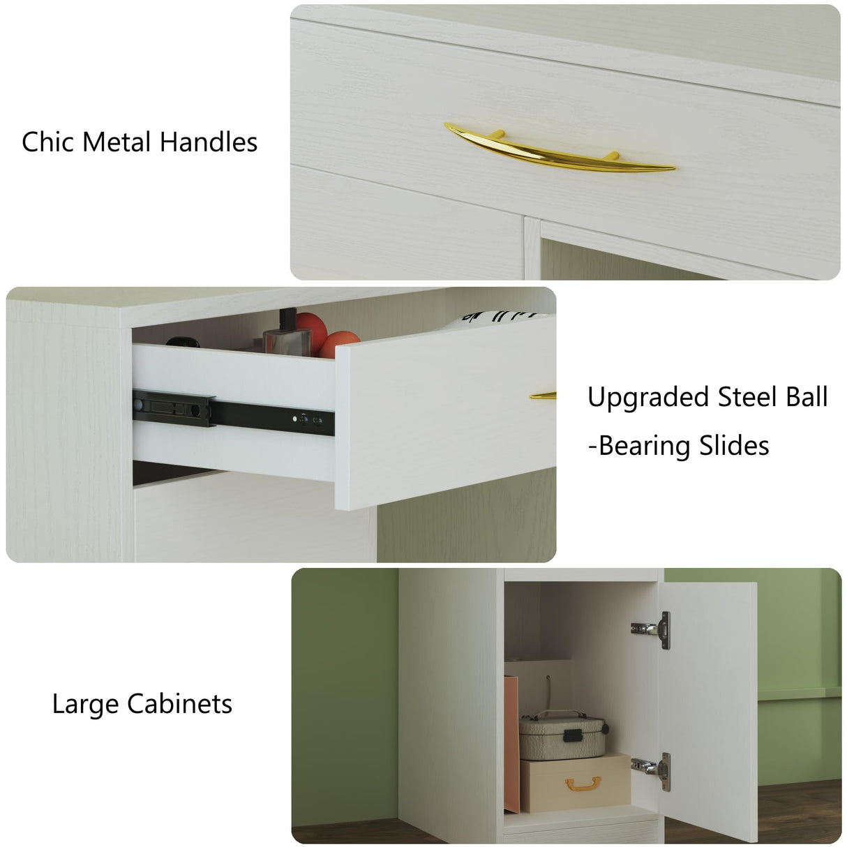 HUAHUU Makeup Vanity Desk with Lights, Vanity Desk with Large Mirror, White Vanity with 6 Large Drawers & 1 Cabinet & Power Outlet, 3 Lighting Color Adjustable, Bedroom HUAHUU