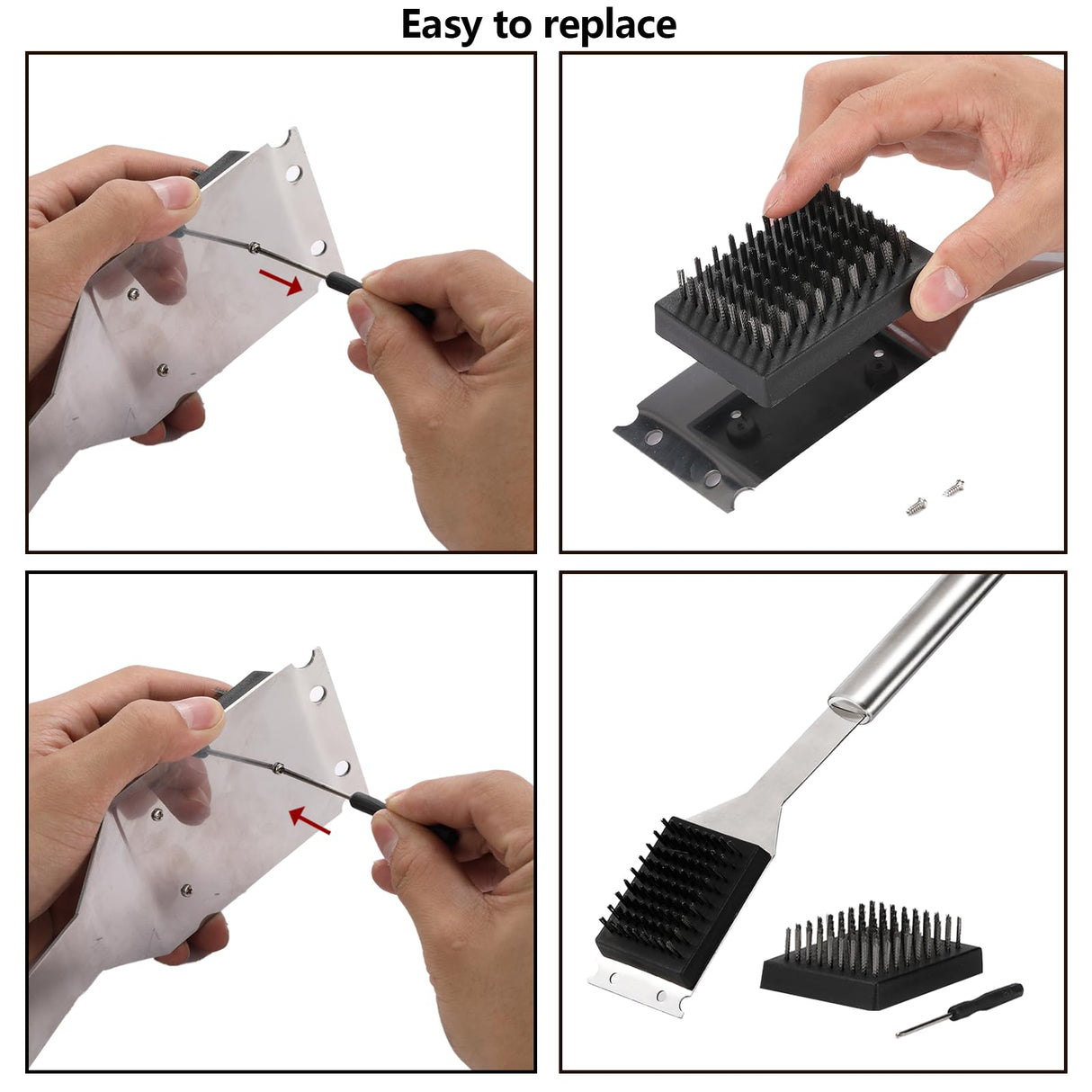 16.5” Grill Brush and Scraper with 2 Brush Replacements & 1 Screwdriver, Wire BBQ Grill Brush for Outdoor Grill, 304 Stainless Steel Cleaning Brush BBQ Grill Accessories Zxmissu