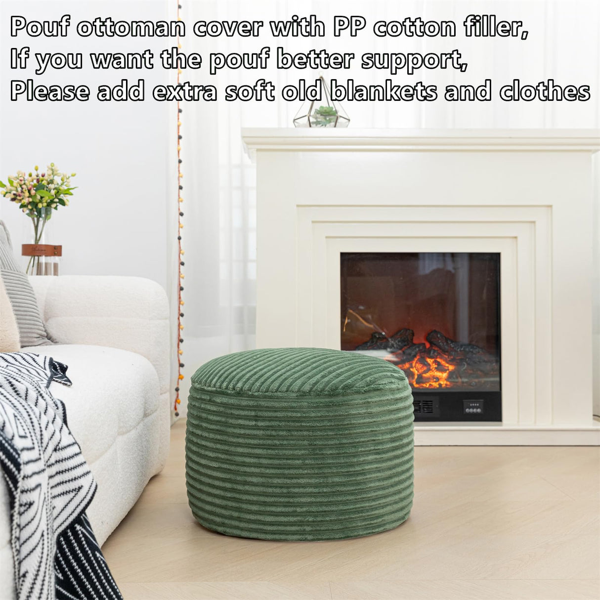 Stuffed Pouf Ottoman with High Density Foam Filler Plush Fiber Ottoman Poufs Pouf Stool Ottoman Round Foot Stool Storage Ottoman 20 x 12 Inches Floor Pouf Ottoman Foot Rest for Living Room Green AbunHeri